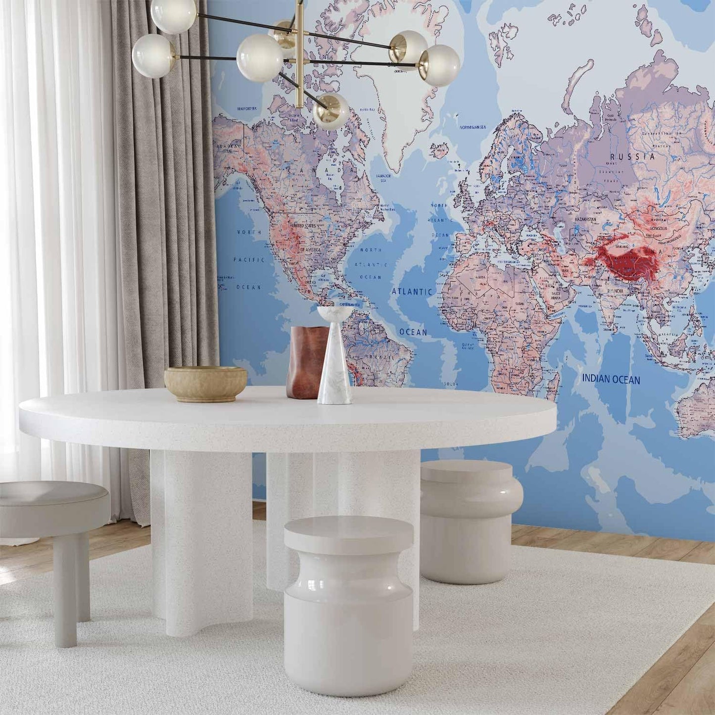 artgeist Premium Wall Mural World Map 177x124 in - XXL Non-Woven Wallpaper Fleece Wall Decor Photo Print Picture Image Design Home Map of The World k-A-0061-a-b