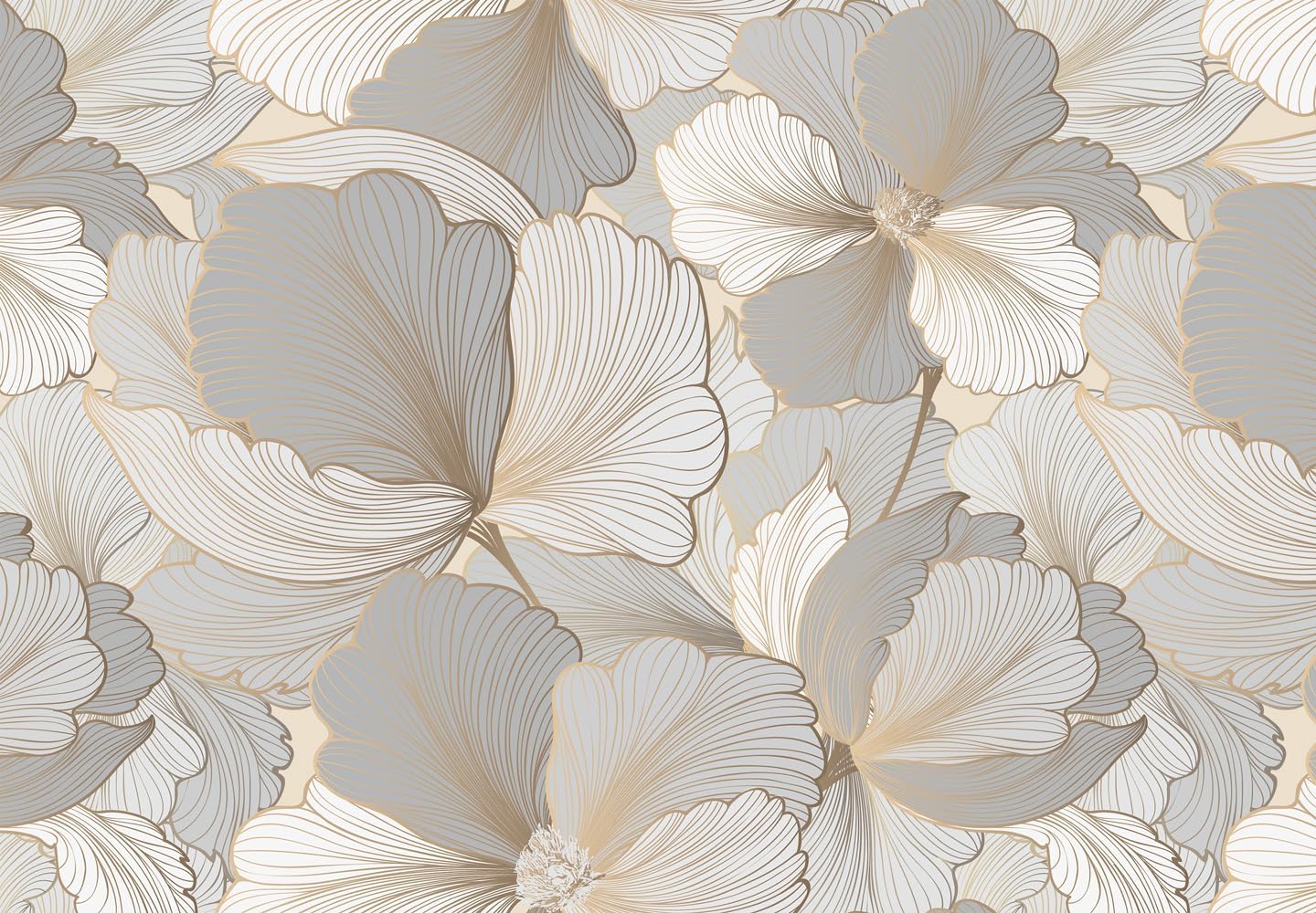 Grey and White Ginkgo Leaf Wall Mural Wallpaper for Bedroom Living Room (Not Peel n' Stick)