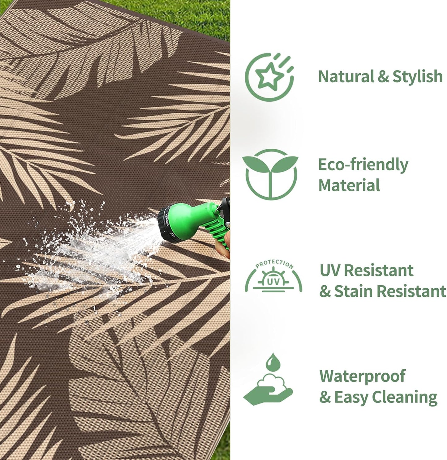 GENIMO Outdoor Rug 8' x 10' Waterproof for Patios Clearance, Reversible Outdoor Plastic Straw Camping Rug Carpet, Large Area Rugs Mats for RV, Camper, Deck, Balcony, Porch, Beach, Picnic, Coffee&Beige