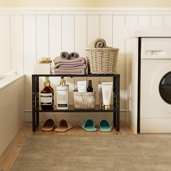 Expandable,Stackable Spice Rack,Seasoning Organizer and Storage,Spices Jar Racks for Cabinet,Countertop, Metal Pantry, Cupboard,Laundry Storages,Heavy Duty(2 Packs/Large/Black)