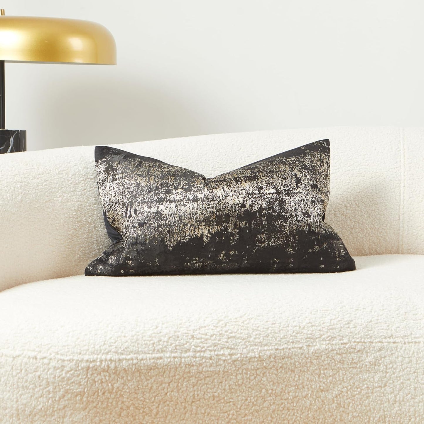 THE-TINOART Black & Gold Modern Luxury Pillow Cover 12x20 - Jacquard Embroidery with Metallic Thread, Reversible Decorative Throw Pillow Cover for Sofa/Bed, Velvet Backing