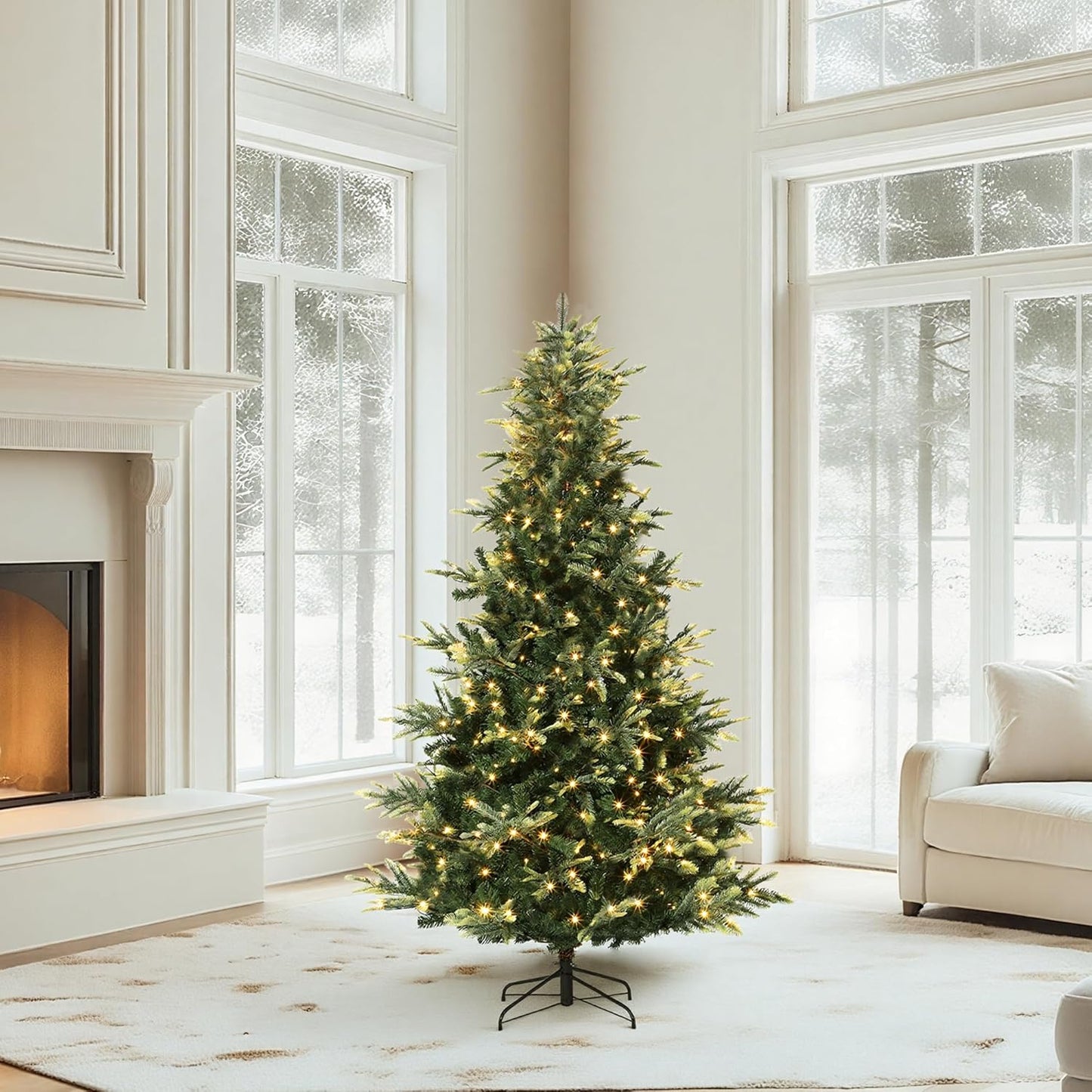 GarveeHome 4.5 FT Artificial Pre-lit Mini Christmas Tree, Green PVC Christmas Tree with 250 Warm White Lights for Home, Office, and Xmas Party Décor, Includes Stand