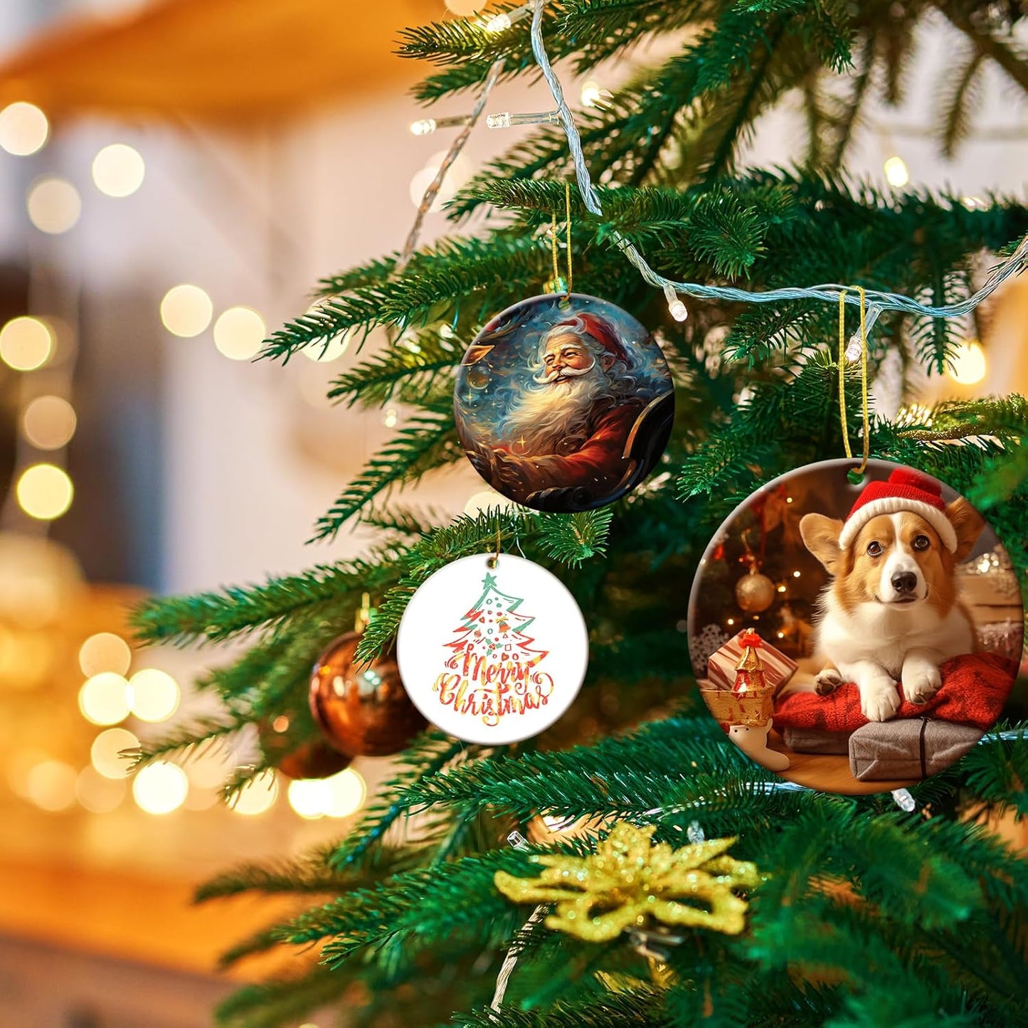 50 PCS Sublimation Ceramic Ornament Blank Round Two-Sided Printed White Ceramic Decoration Handmade DIY Personalized Christmas Home Decoration Bulk 3 inch