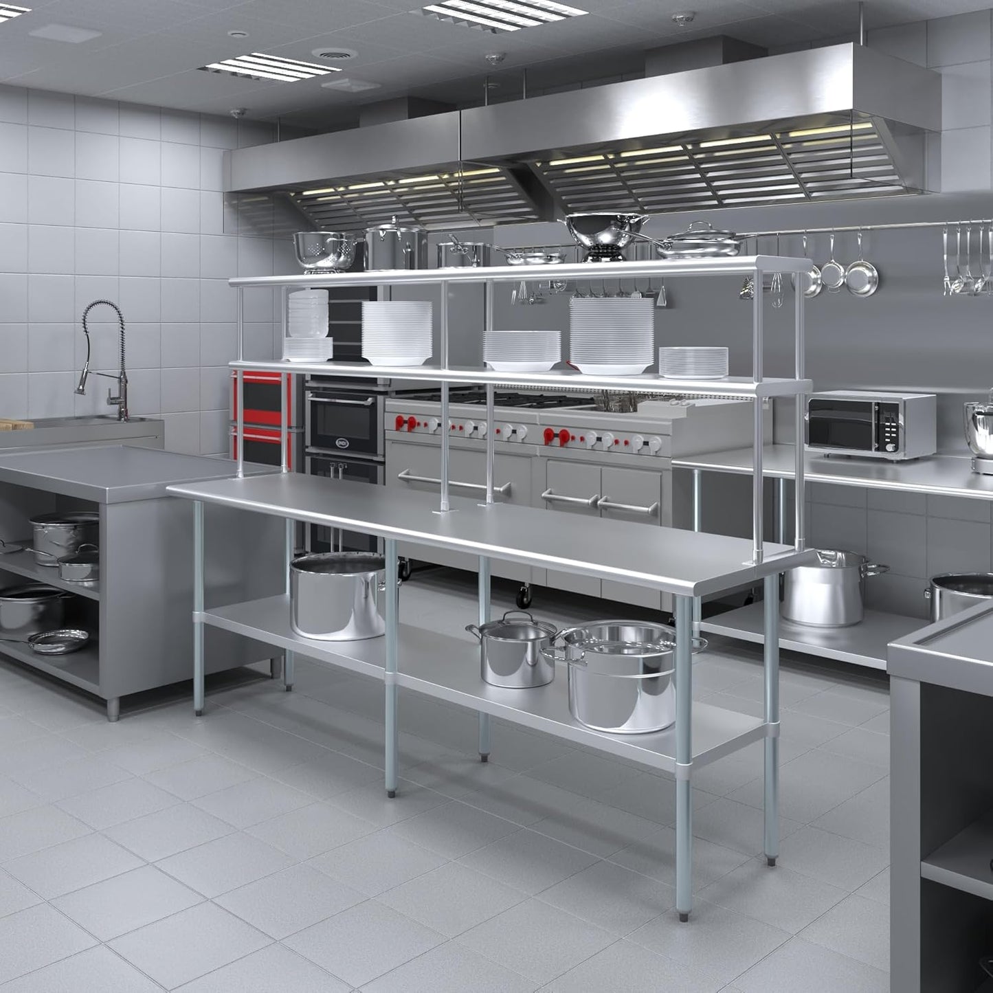 AmGood Double OverShelf Stainless Steel NSF - Many (96" Long x 12" Deep)