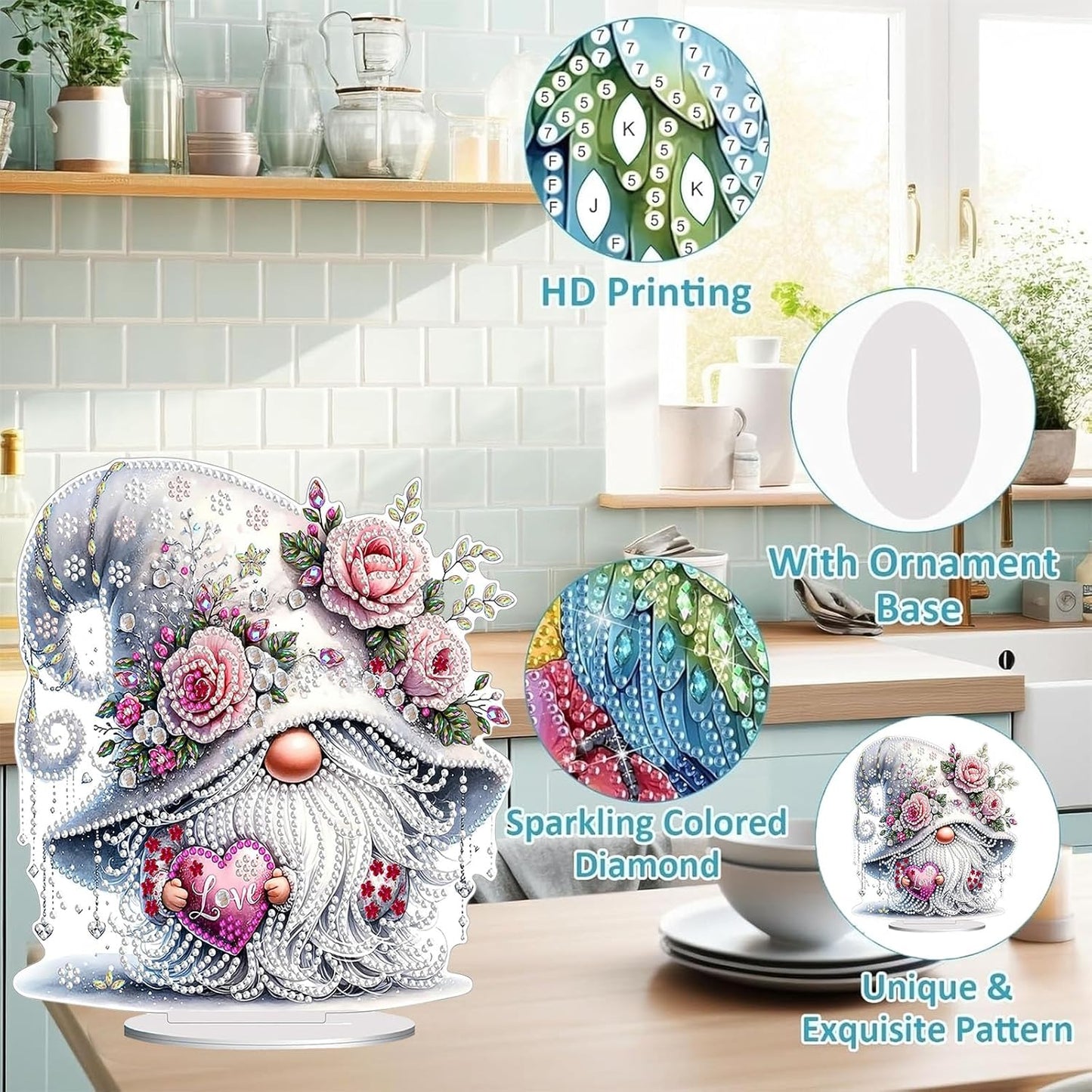 Diamond Painting Kits for Adults Beginners, 5D Full Drill Dwarf Love Crystal Art Desktop Ornament, DIY Single Sided Home Office Desk Decor, Creative Craft Gift Set with Tools