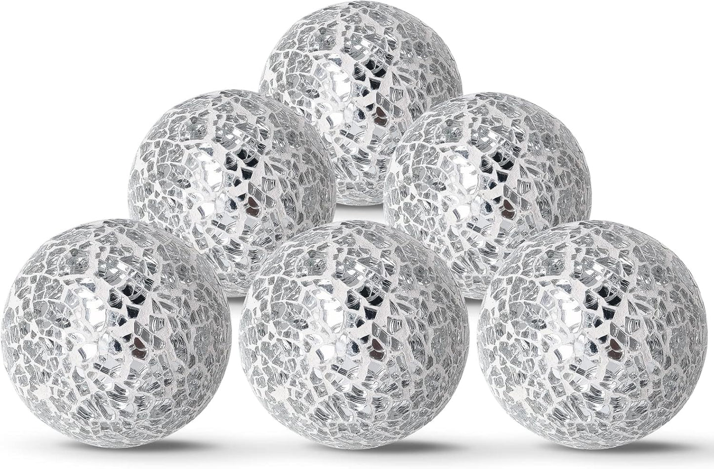 6Pcs Decorative Ball Set, 6cm/2.4inch Mosaic Glass Orbs Centerpiece Balls for Decorate Tables Wedding Party (Silver)