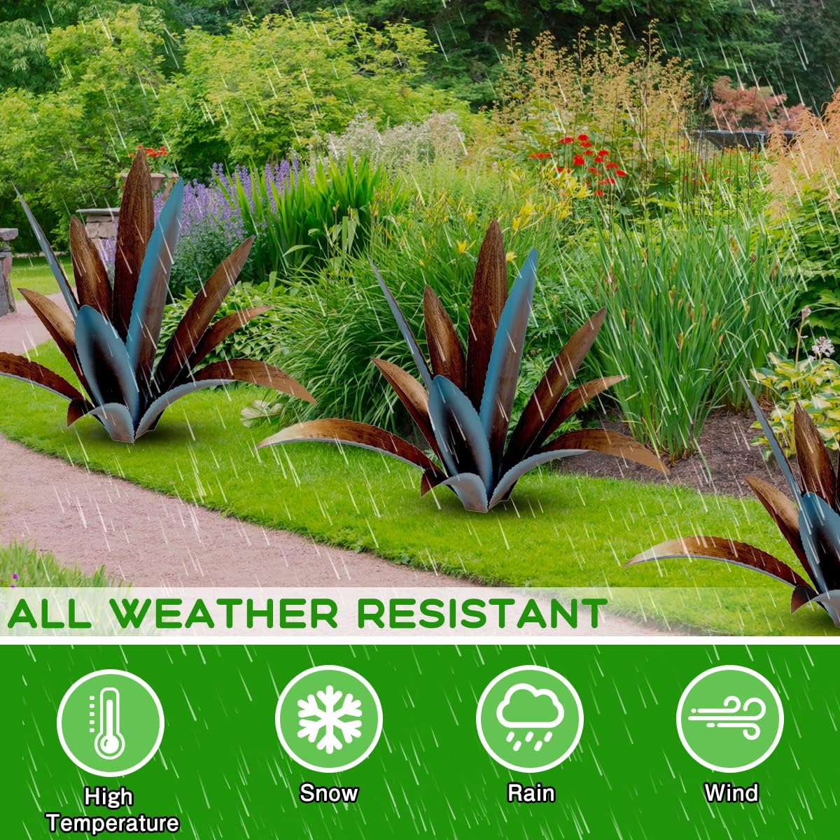 DIY Metal Agave Plant Art Yard Tequila Art Sculpture, Tequila Rustic Garden Sculpture Statue Outdoor Decor,Agave Metal Plants for Yard, Garden Lawn Ornaments (12 Leaves -Blue)