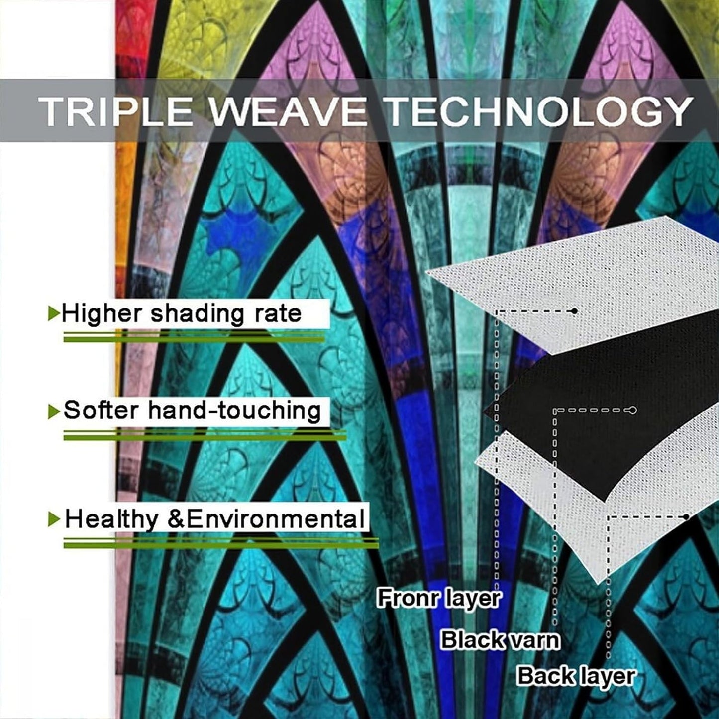 Stained Glass Curtains,Retro Design Style Colorful Abstract Art Home Decor Drapes for Bedroom Living Room Kitchen Window Treatment 2 Panels Set Total Size 63" W X 63" L Inch