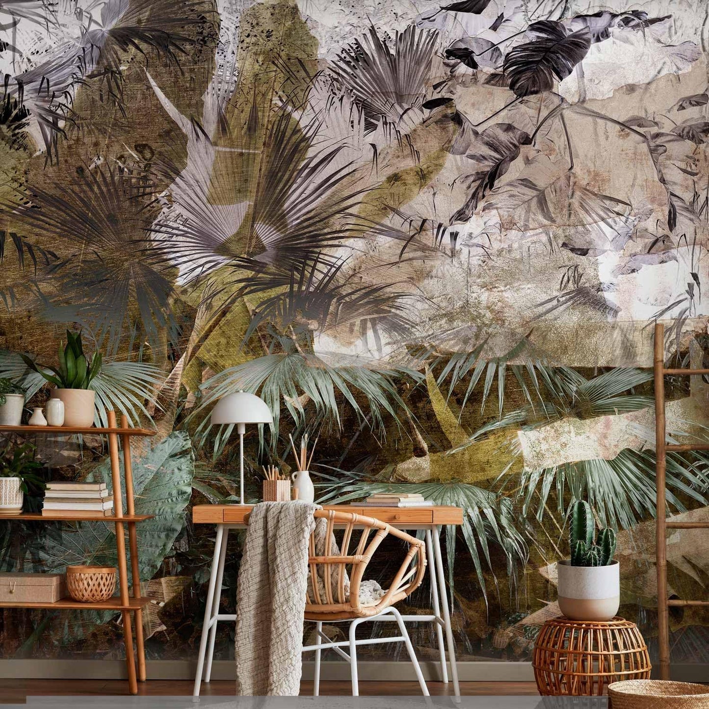 artgeist Premium Wall Mural Tropical Leaves 197x138 in - Non-Woven Wallpaper Fleece Wall Decor Photo Print Picture Image Design Jungle Nature Palm Leaves Like Painted b-C-0789-a-a