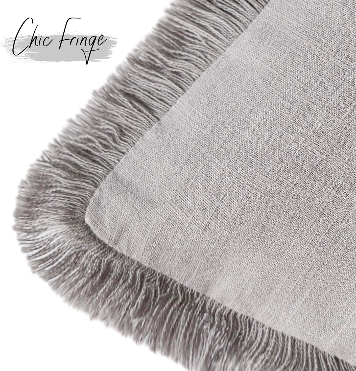Foindtower Set of 2 Decorative Linen Fringe Lumbar Throw Pillow Covers Farmhouse Cushion Cover with Tassels Accent Pillowcase for Couch Sofa Bed Living Room Home Decor,12×20 Inch,Light Rustic Gray