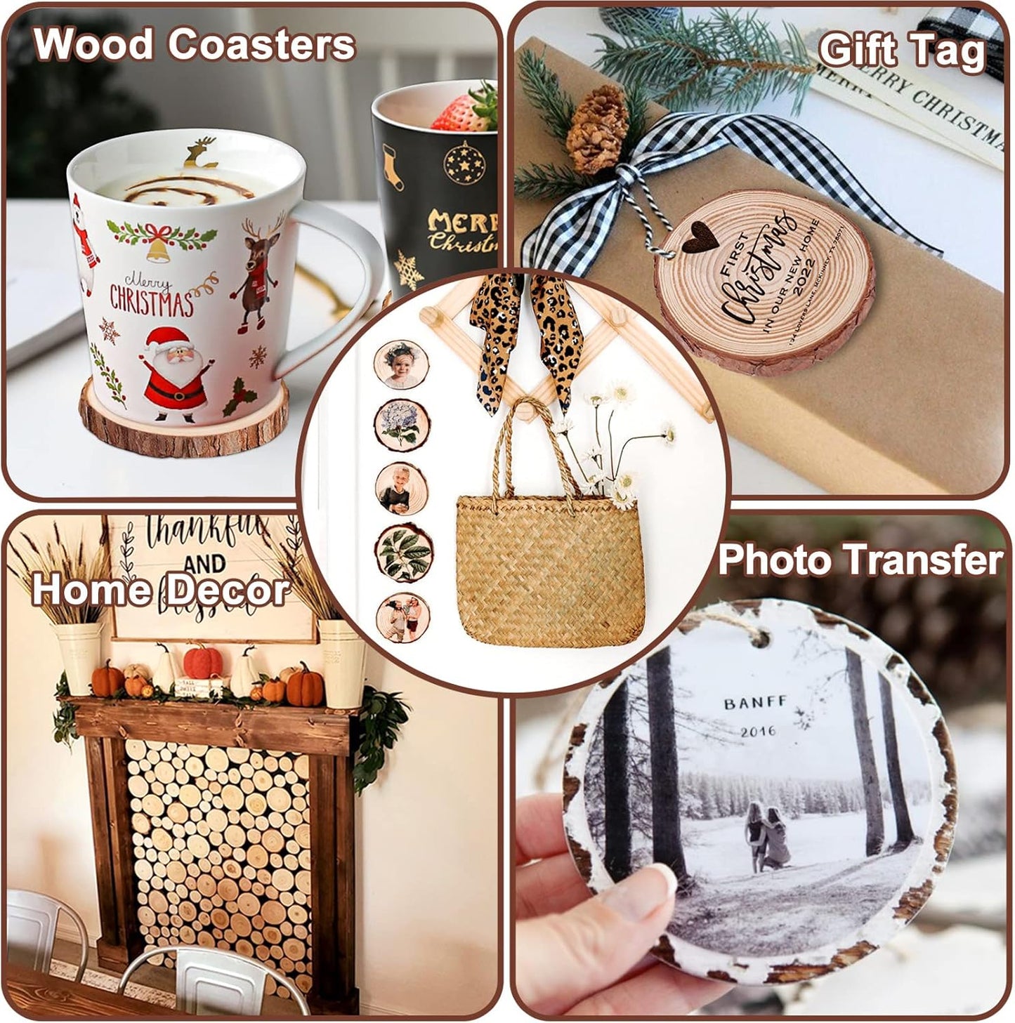 Wood Slices 32 Pcs 2.8-3.1 Inch, Natural Unfinished Wood Rounds Slice Ornaments, Round Craft Wood Kit Predrilled Wood Circles for DIY Crafts Christmas Wedding Centerpieces Wooden Coasters Burning