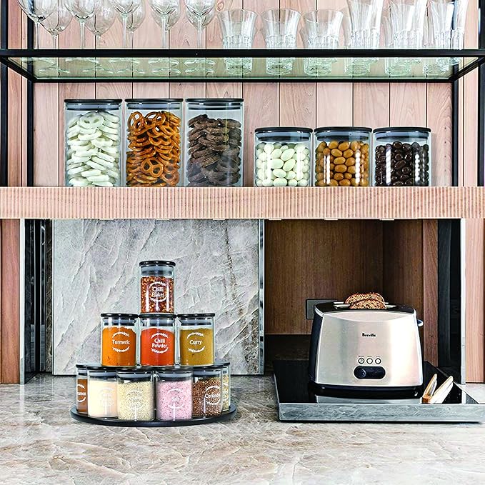 Urban Green Glass Jars with Airtight Black Lids, Food Storage Container with Airtight Lids, Glass Canisters Sets, Kitchen Food Storage Containers (6 Sets of 20oz)