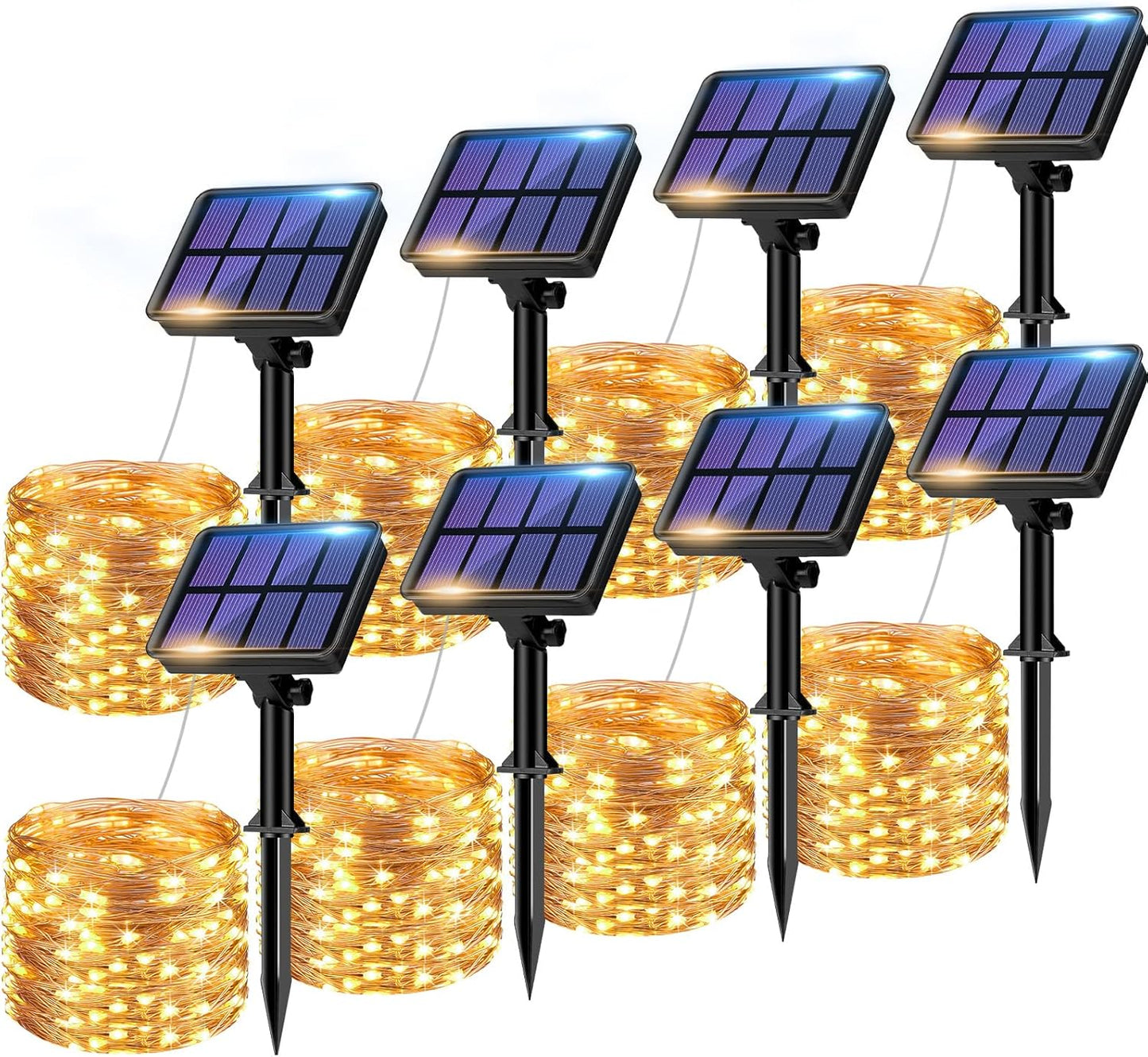 8 Pack Solar String Lights Outdoor, 640LED 264FT Waterproof 8 Modes Copper Wire Solar Twinkle Lights for Outside Garden Patio Tree Christmas Wedding Party Decor