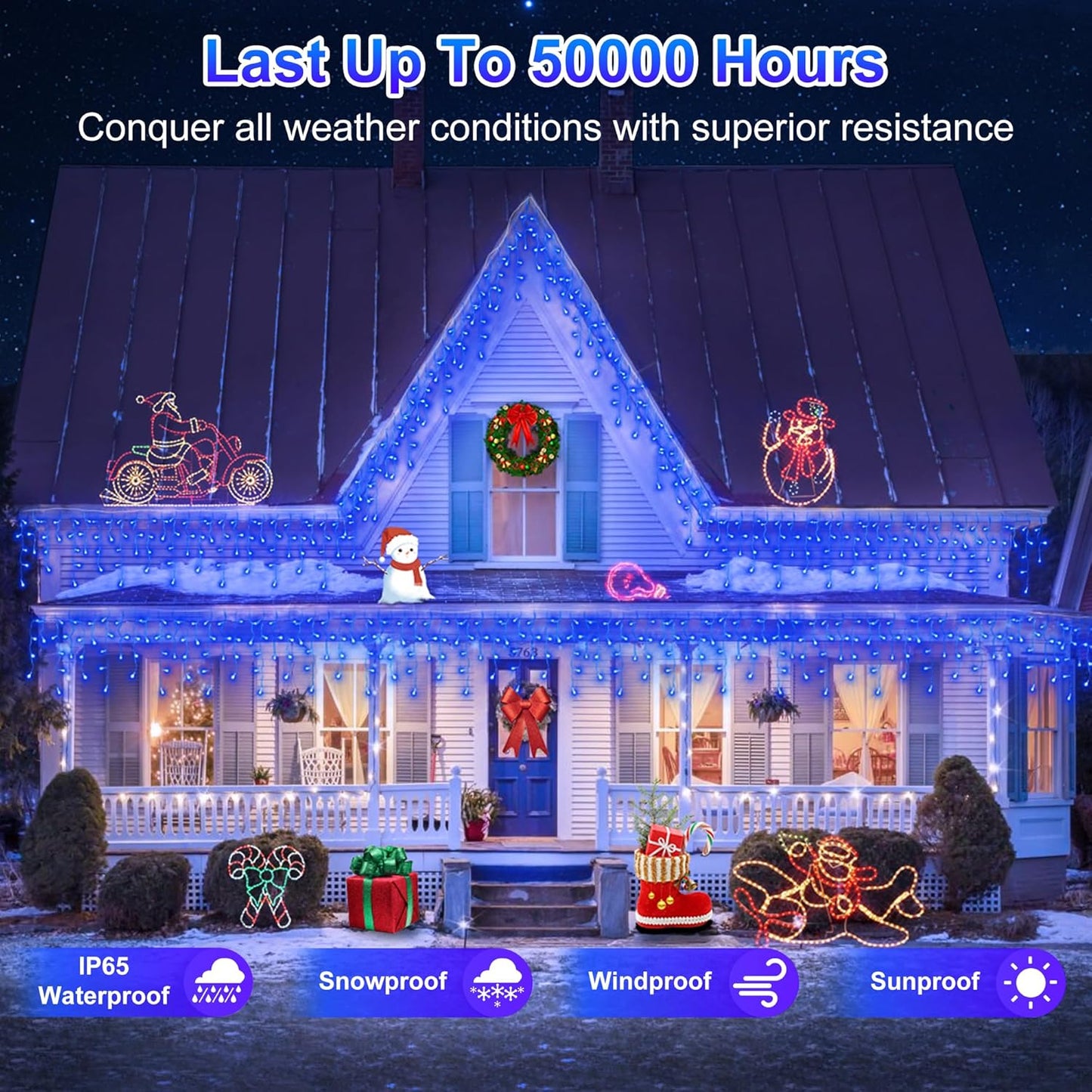 810LED 82FT Christmas Lights, 180Drops 12 Modes Blue Christmas String Lights Outdoor Dimmable, Waterproof Christmas Decoration Fairy Lights with Timer for Eaves Indoor Party Patio Window Fence Blue