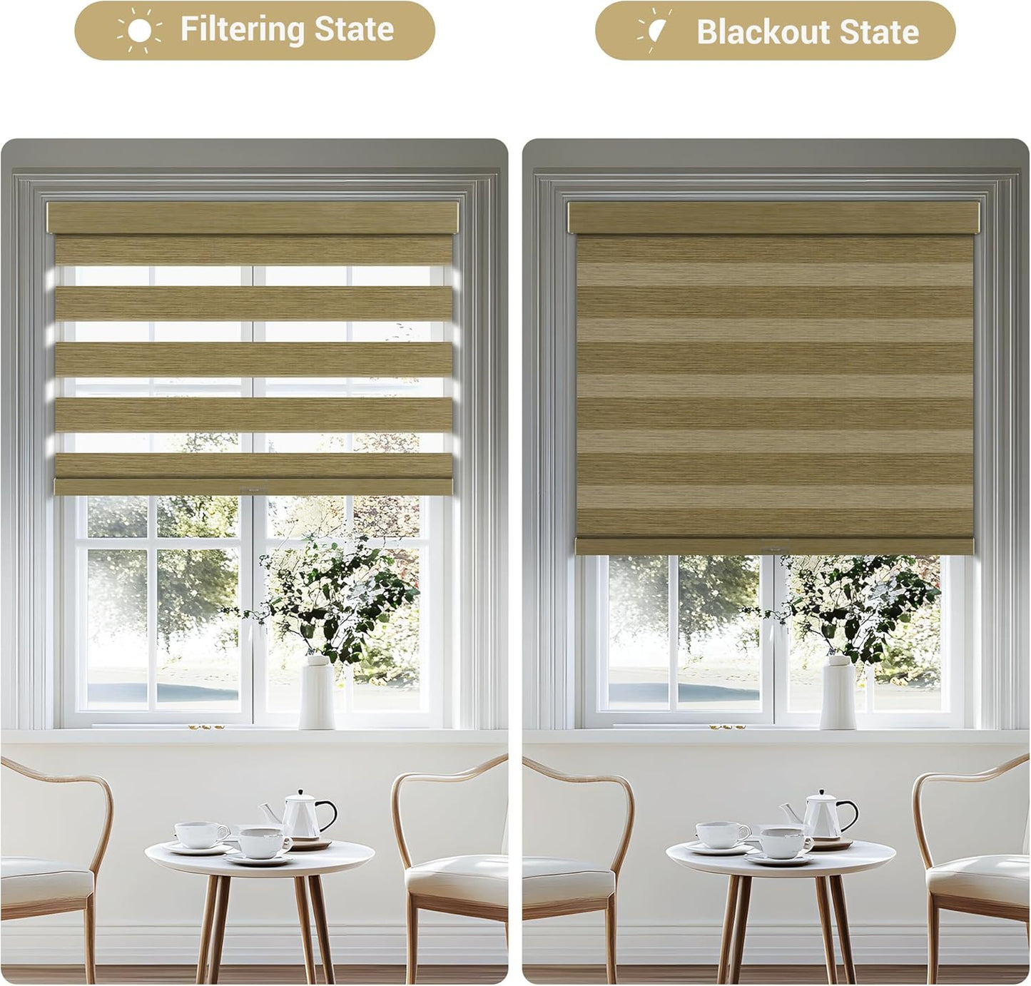 Cordless Zebra Blinds for Windows, Blackout Interior Blinds,Easy to Install,UV Protection,for Offices and Home,Custom Roller Shades, Mousse Light Bown,63" W x 36" H