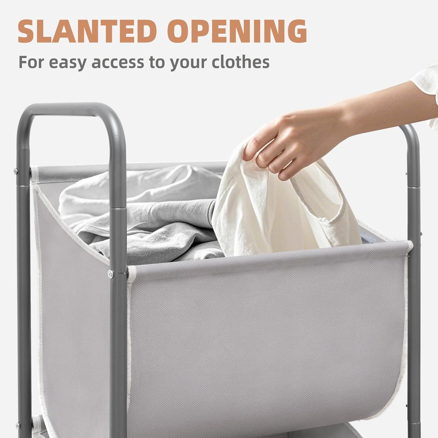 STORAGE MANIAC 80 Liters Vertical Rolling Laundry Hamper, 2 Section Laundry Sorter with Wheels and 2 Breaks, 2-tier Laundry Baskets for Small Space, Dorm, Laundry Room, Closet, Bathroom, Gray 2-tier