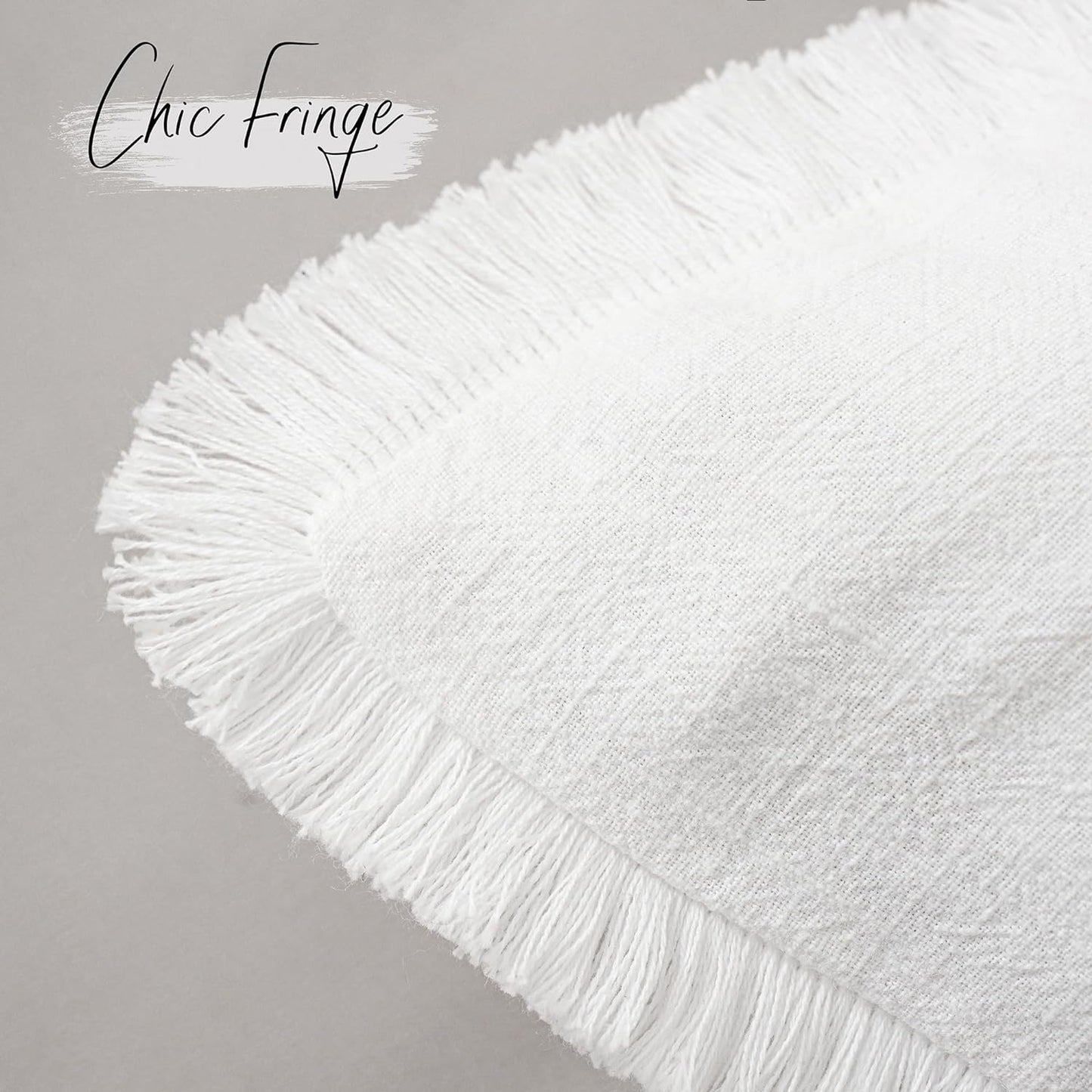 Foindtower Set of 2 Decorative Linen Fringe Throw Pillow Covers Cozy Boho Farmhouse Cushion Cover with Tassels Soft Accent Pillowcase for Couch Sofa Bed Living Room Home Decor,26×26 Inch,White