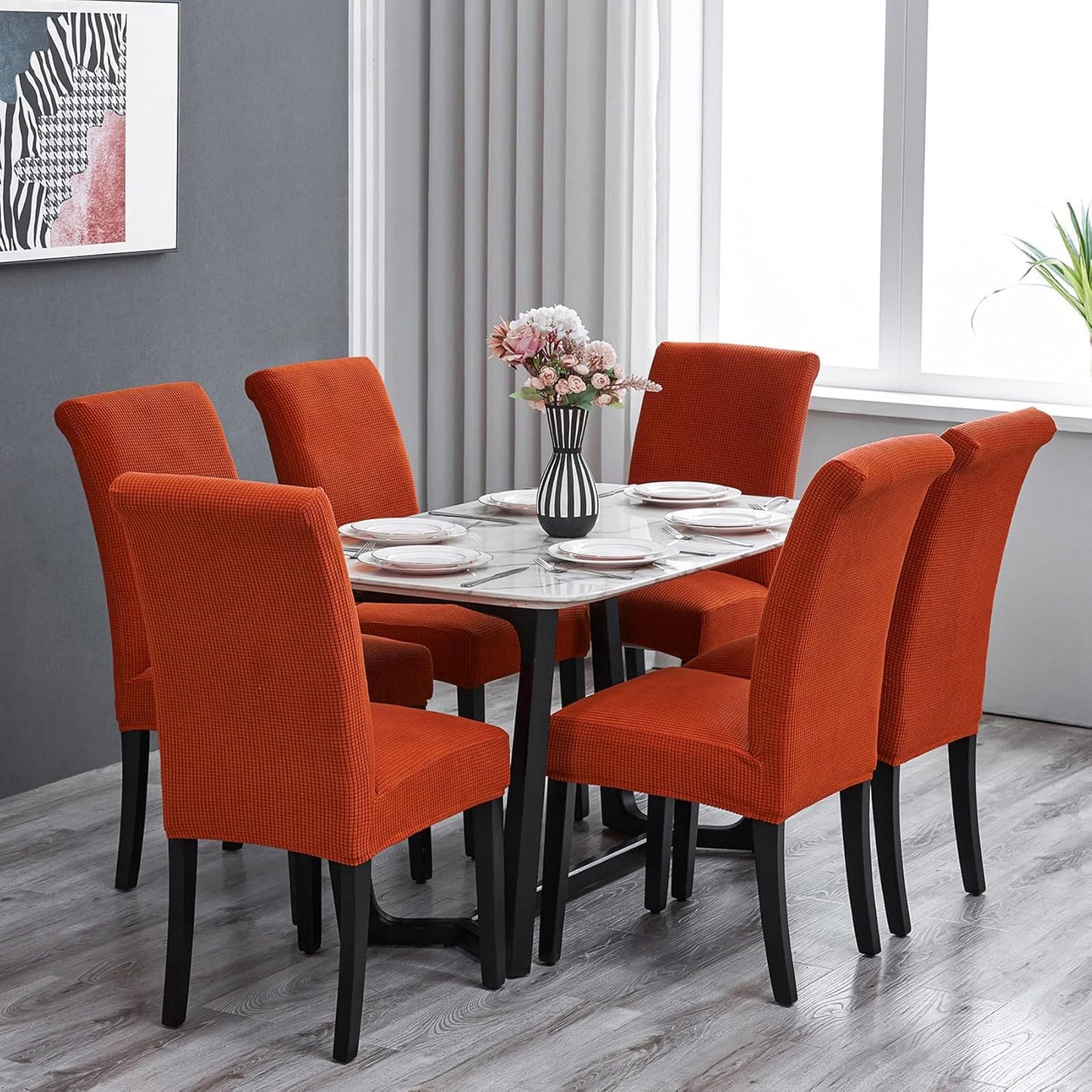 Howhic Stretch Chair Covers for Dining Room Set of 8, Removable Washable Dining Room Chair Covers, Dining Chair Slipcovers Seat Protector, Great Decor for Home and Banquet (Pureed Pumpkin, 8 Pack)