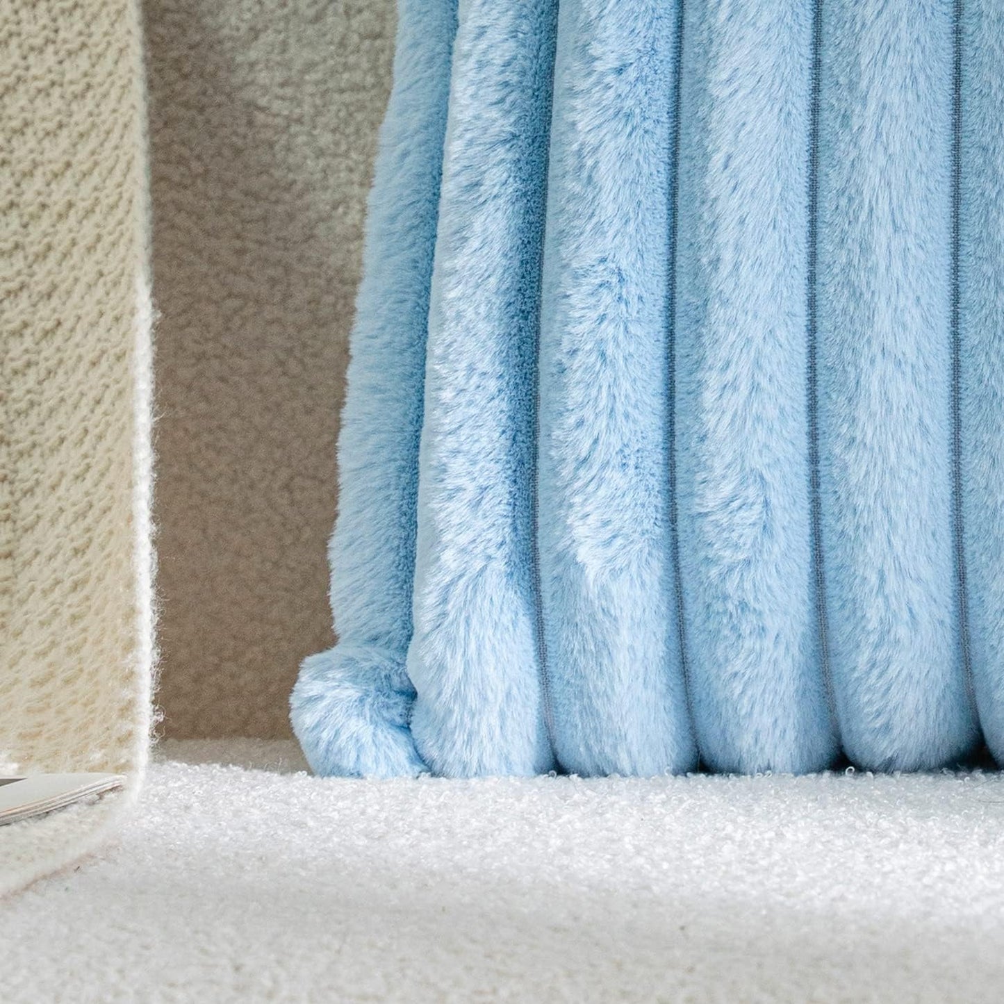 DEELAND Pack of 2,Double-Sided Faux Fur Plush Decorative Throw Pillow Covers Fuzzy Striped Soft Pillowcase Cushion Covers for Sofa Couch Bedroom Lightblue 16x16 inch