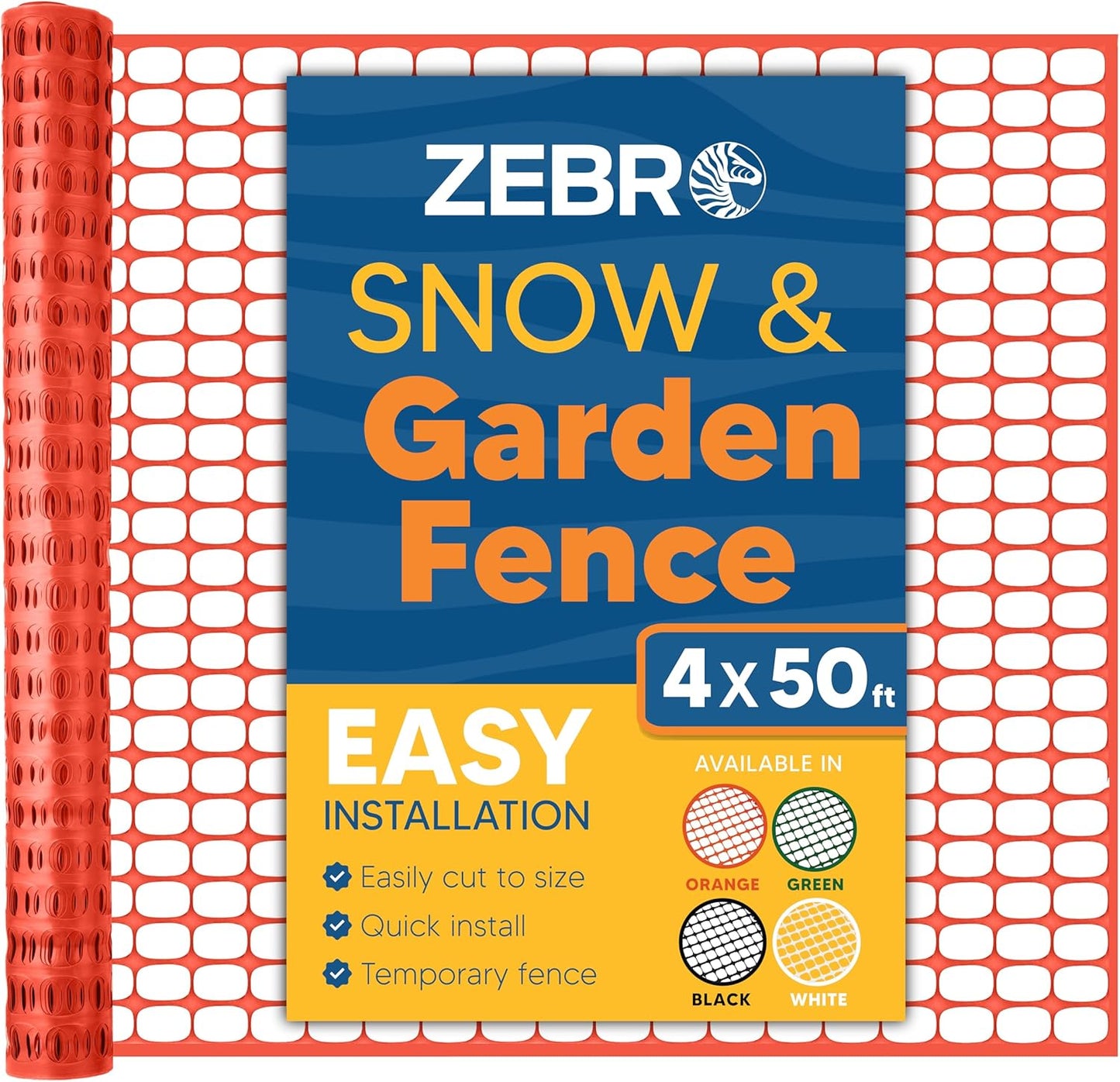 ZEBRO 4' x 50' Orange Plastic Garden Fence Roll – Light Duty Mesh Fencing for Temporary Fence, Snow, Garden Netting, Animal Barrier, Agricultural Fencing & Lawn Protection