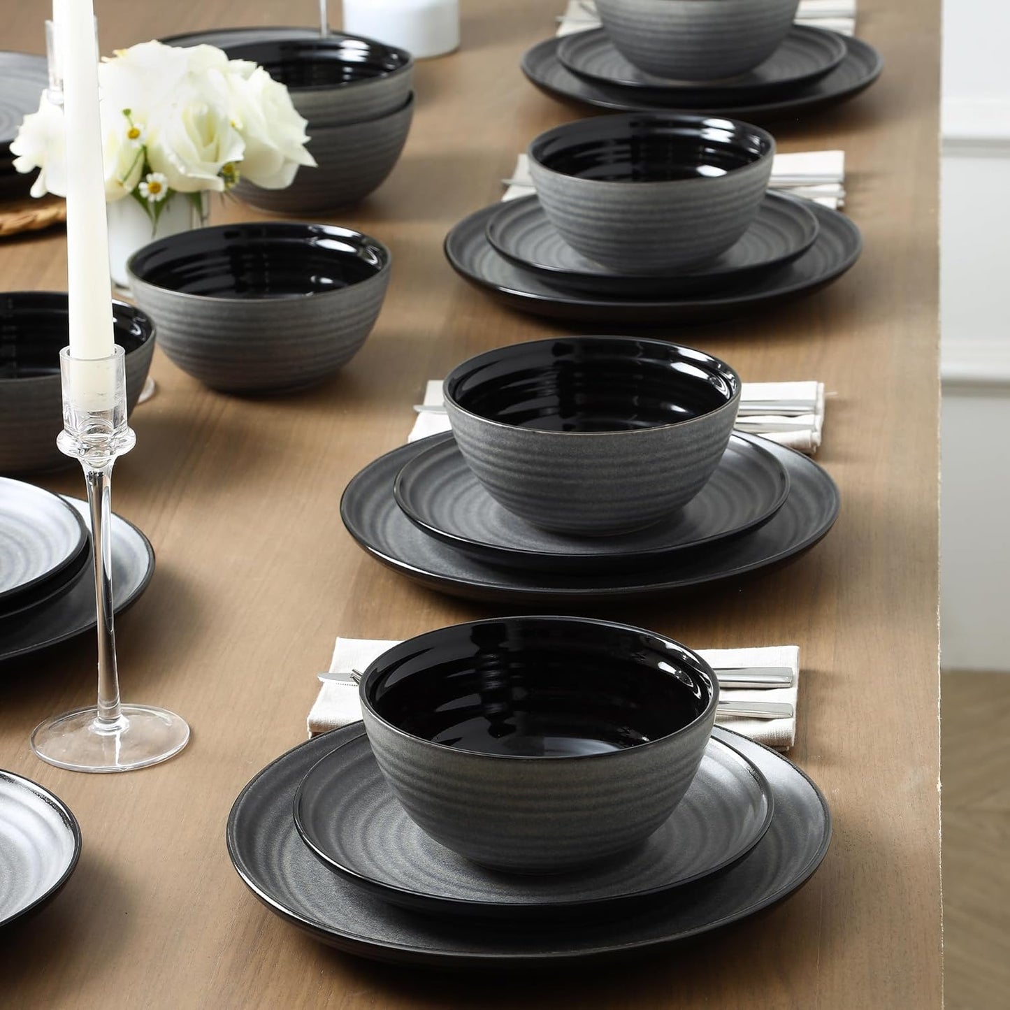 Stone Lain Dua 4-Piece Bowl Set Stoneware, Black