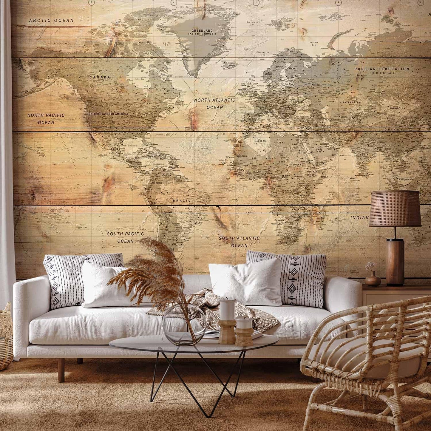 artgeist Premium Wall Mural World Map 98x69 in - XXL Non-Woven Wallpaper Fleece Wall Decor Photo Print Picture Image Design Home Map of The World k-A-0218-a-a