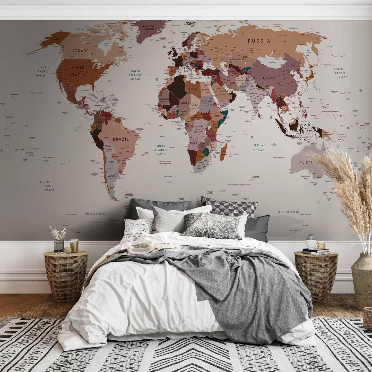 artgeist Premium Wall Mural World Map 79x55 in - XXL Non-Woven Wallpaper Fleece Wall Decor Photo Print Picture Image Design Home Map of The World k-B-0001-a-d
