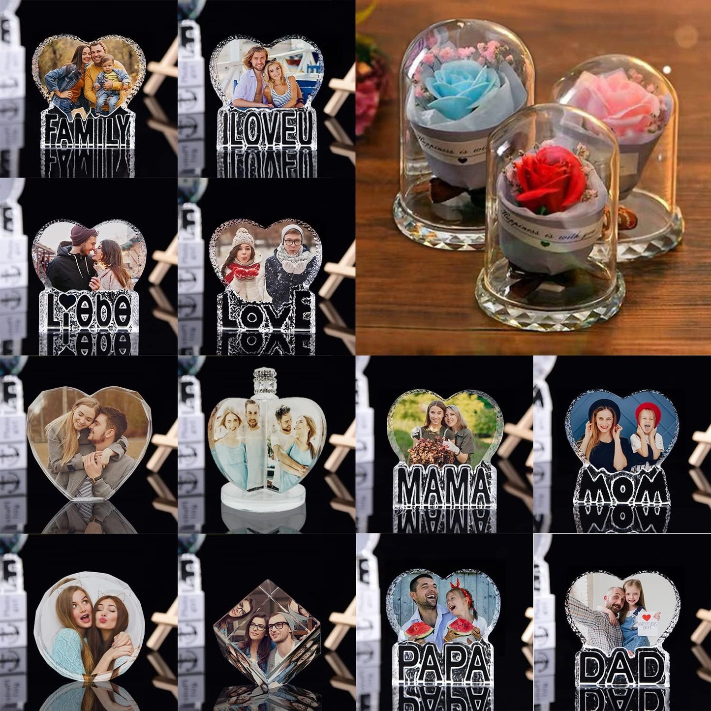 Personalize Your Photo Crystal Night Light with Music Bluetooth Rose Idea Gifts for Christmas Kids Boys & Girls Women Birthday Gifts with Led Colourful Light Base