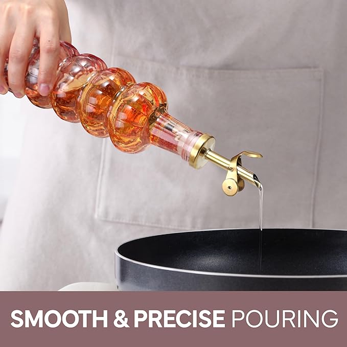 COOK WITH COLOR Glass Olive Oil Bottle Dispenser - 2 Pack- 17oz Oil and Vinegar Cruet - Olive Oil Carafe Decanter for Kitchen