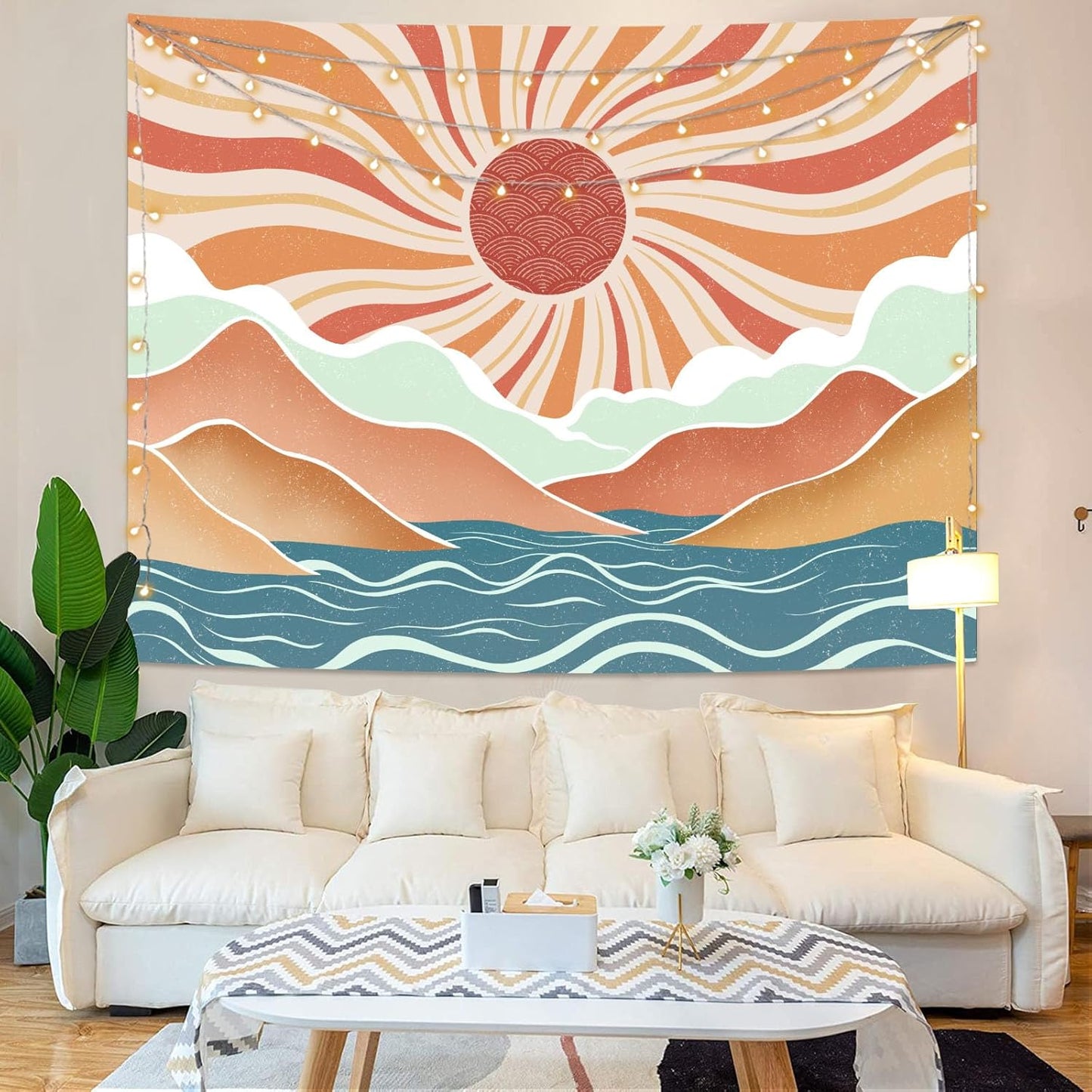 Lunerfex Boho Sun Tapestry Sunset Wall Tapestry, Mountain Tapestries for Bedroom 80s Tapestries Wall Hanging for Bedroom Living Room Decor Boho-2 70"x90"