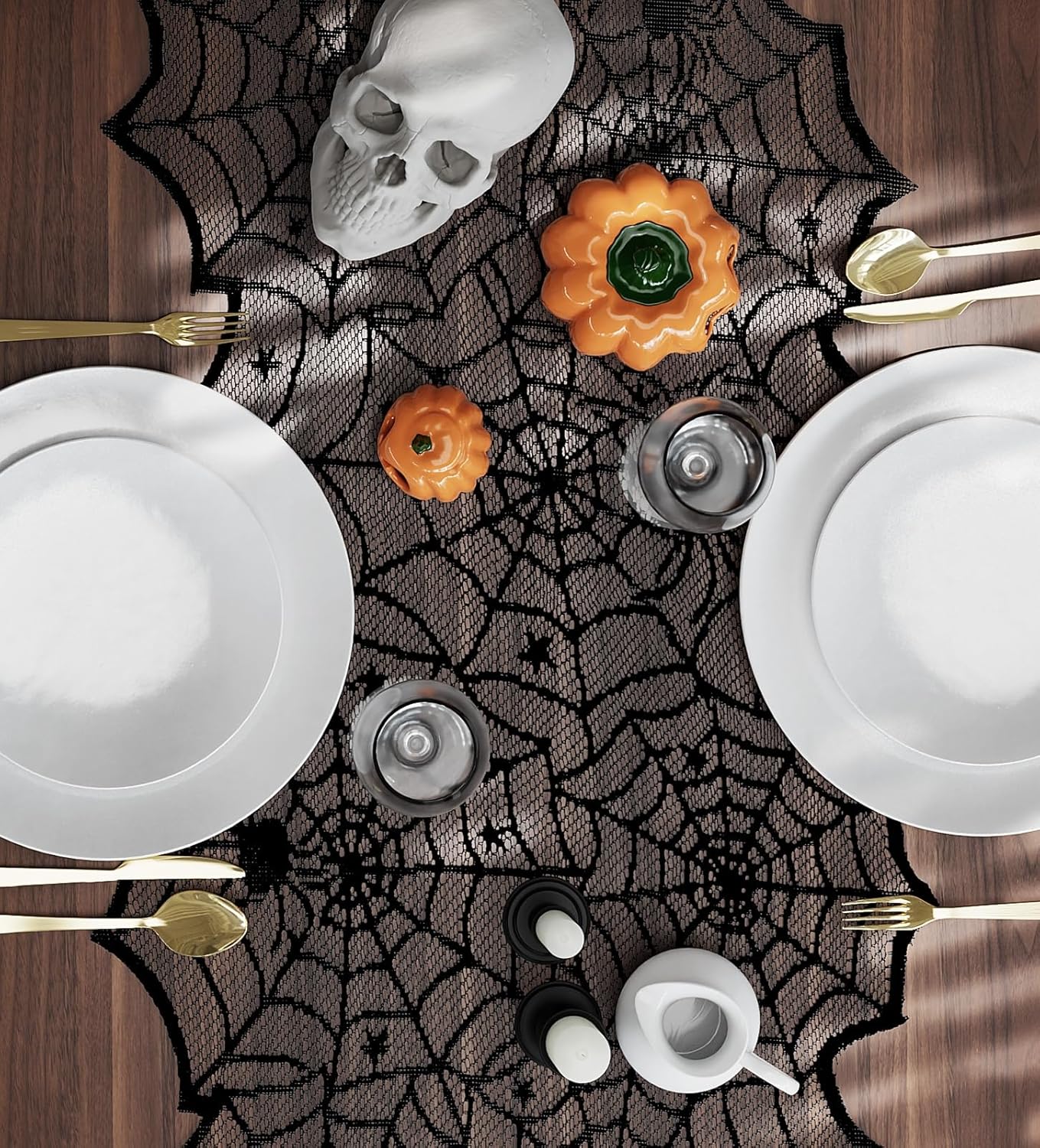 Halloween Table Runner,72 Inches Long Black Lace Spider Web Table Runners for Halloween Table Decoration/Party Dinner Table Decor,Kitchen,Mantel,Bedroom Decoration