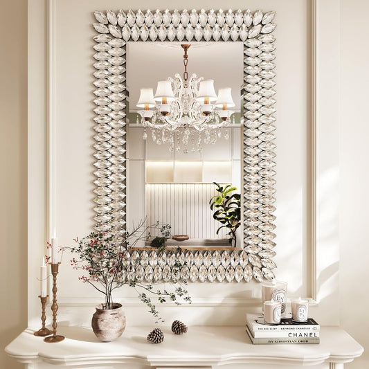 Kelly Miller Jeweled Luxury Bathroom Mirror for Wall, 24"x36" Rectangle Wall Mirror Decorative Mirror Vanity Mirror with Diamonds for Master Bath Half Bath Living Room Bedroom Fireplace Mantle Hallway