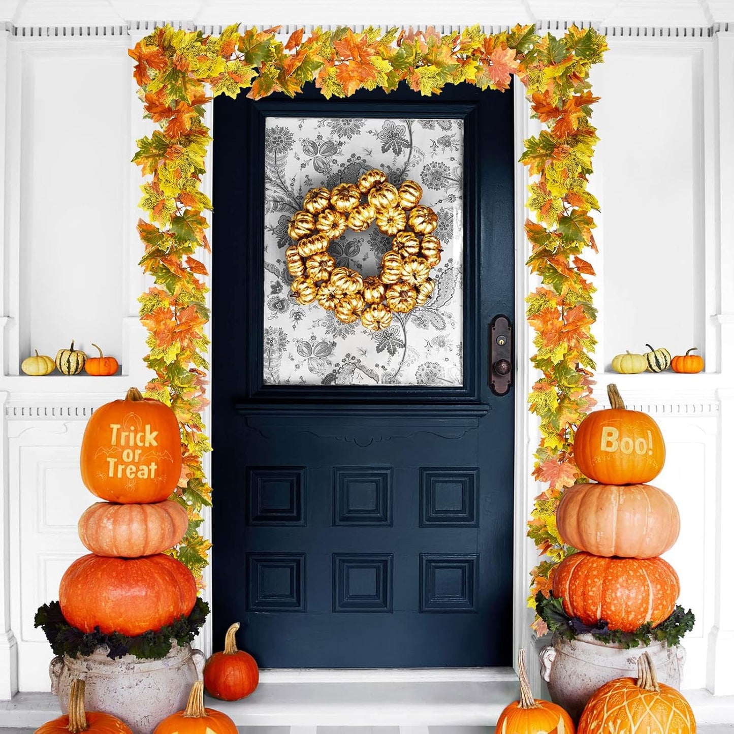 Lvydec 2 Pack Fall Maple Garland Clearance - 5.9ft/Strand Artificial Fall Garlands Assorted Color Leaves Autumn Decor for Home Wedding Halloween Thanksgiving Party