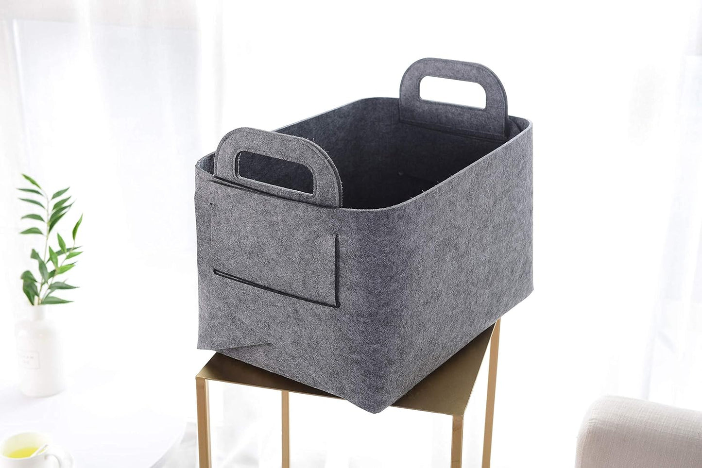 Minoisome Storage Basket Felt Storage Bin Collapsible& Convenient Box Organizer with Carry Handles for Office Bedroom Closet Babies Nursery Toys Laundry (Grey, 17.9inch（L）×12.2inch（W）×11.6inch（H）)