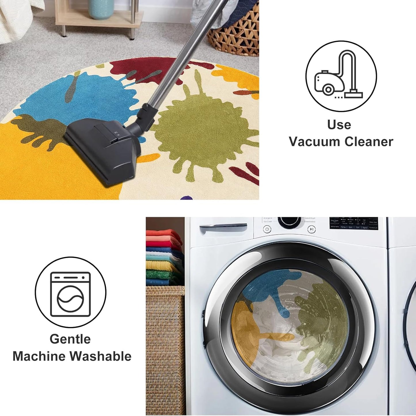 STARUIA Art Round Rug for Playroom, 4'x4' Colorful Kids Rug for Nursery, Non-Slip Small Circle Rugs for Kids Room, Machine Washable Bedroom Rugs Soft Circular Office Carpet for Preschool Dorm