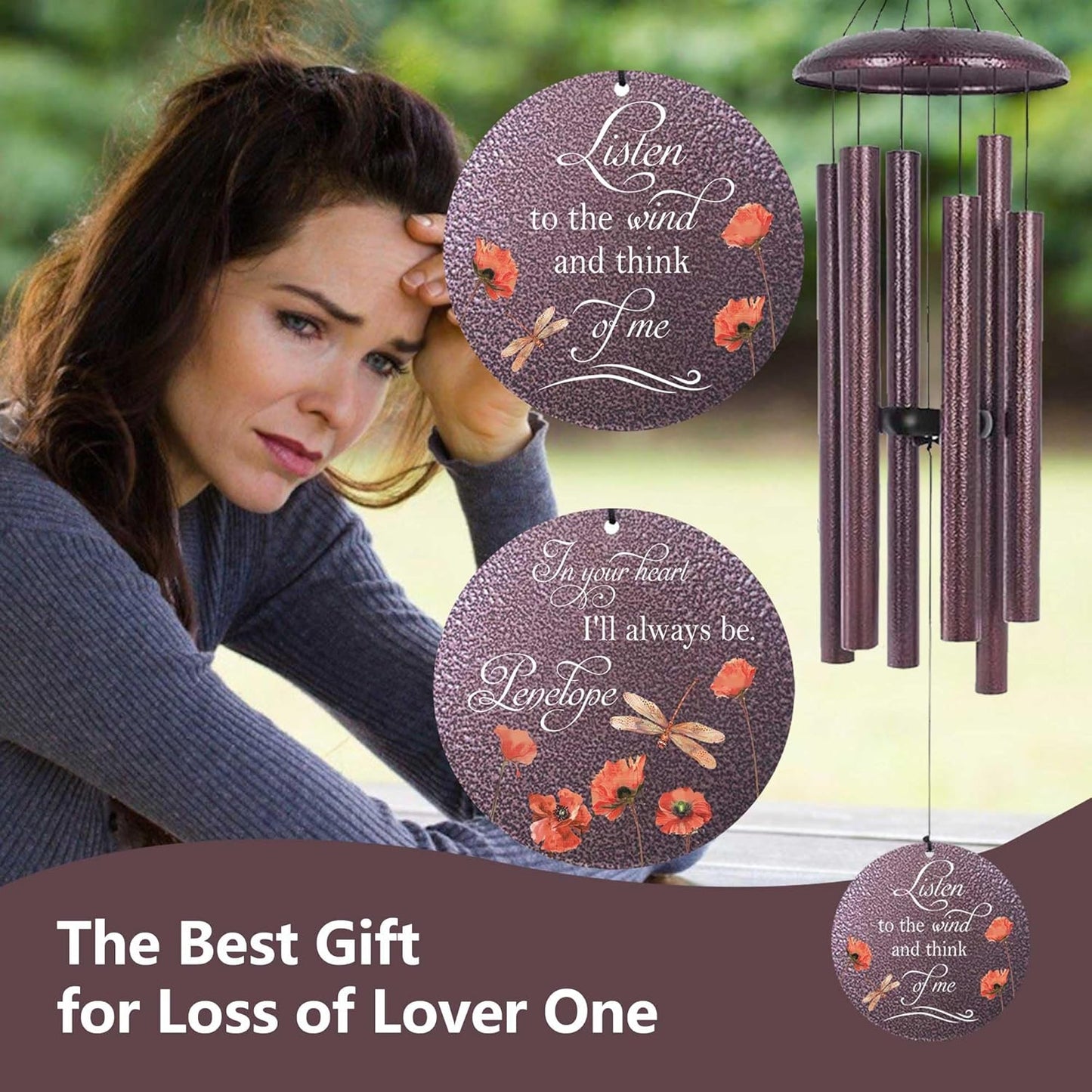 ASTARIN Dragonfly Wind Chimes for Loss of Loved One, Personalized Windchimes in Memory of a Loved One, Bereavement Gifts for Loss of Father Mother, 3 Size Deep Tone Wind Chime