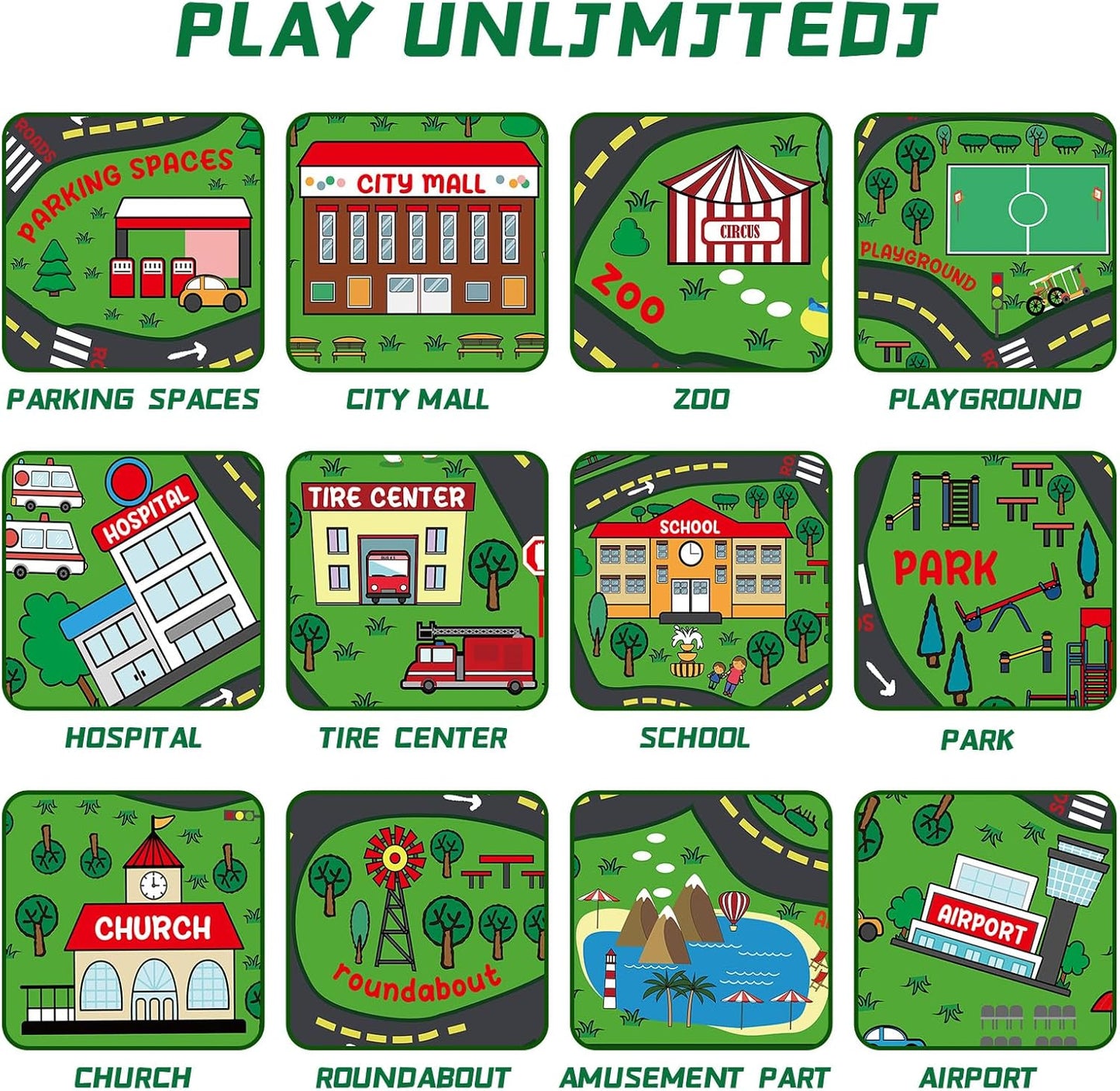 Kids Carpet Playmat Rug 5 x 7 ft Player Car Rug, City Life Traffic Road Map Mat Educational Game Area Mat for Toddler Children Playroom Classroom Bedroom(Green)
