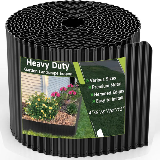 Corrugated Garden Edging, 6"×10Ft Galvanized Steel Landscape Edging & Lawn Edging Border, Metal Garden Border for Flower Beds, Garden，Lawn，Raised Beds & Tree Surrounds (Black)