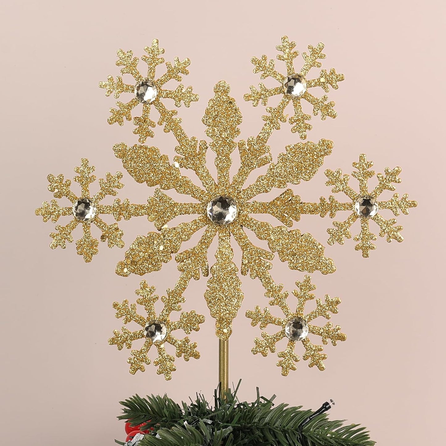Christmas Tree Topper, hogardeck Gold Snowflake Tree Topper for Christmas Decor, Glittered Tree Toppers for Christmas Tree Decorations for Indoor Home
