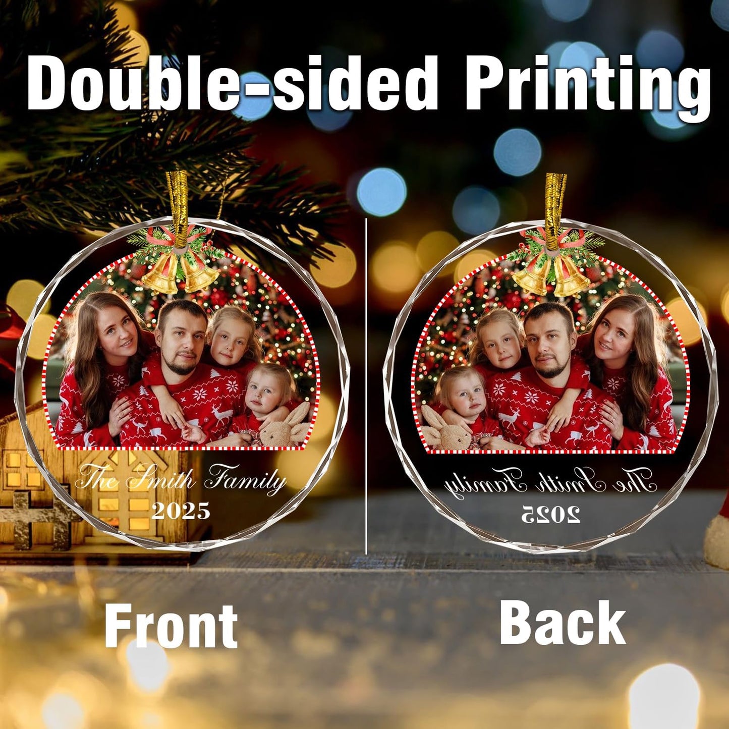 Christmas Tree Decor, Personalized Crystal Photo Ornaments, Custom Ornaments for Family, Decorative Hanging Crystal Pendant, Design Your Own Picture, Gifts for Mom/Dad