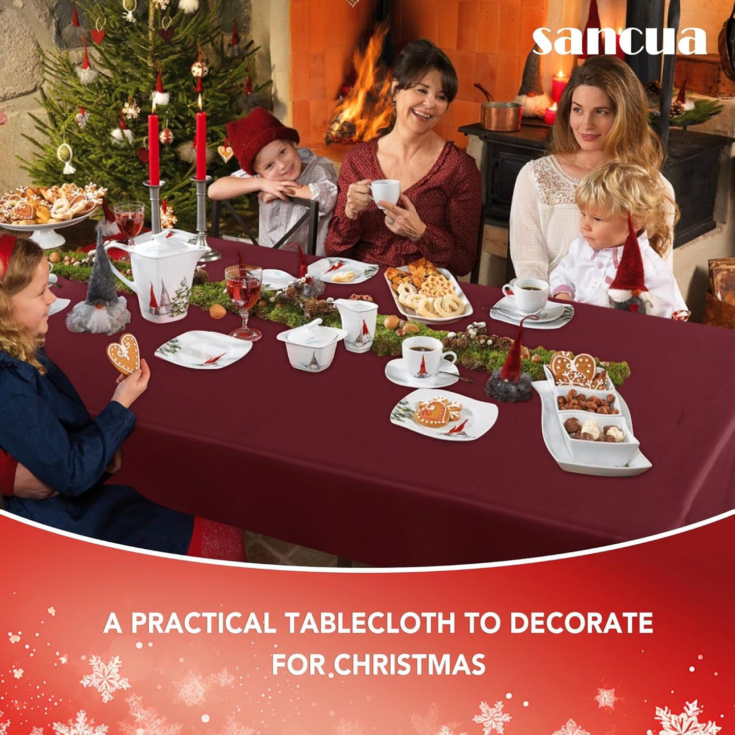 sancua Rectangle Tablecloth - 60 x 120 Inch - Stain and Wrinkle Resistant Washable Polyester Table Cloth, Decorative Fabric Table Cover for Dining Tables, Buffet Parties and Camping, Burgundy