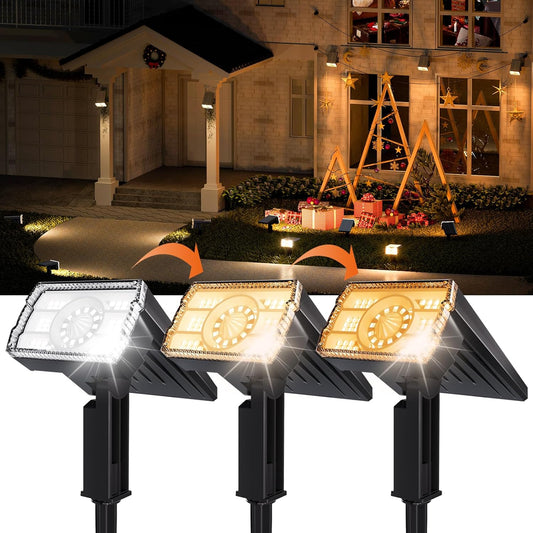 Solar Spot Lights Outdoor,Adjustable Warm&Cool,IP67 Waterproof,3 Color+3 Modes,2-in-1 Wall Lights Solar Powered Spotlights for Pathway/Garden/Yard/Patio/Driveway/Tree/Landscape Lighting Outside Decor