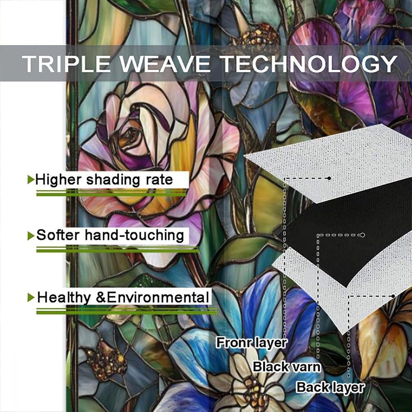 Stained Glass Curtains,Retro Colored Glass Flowers Art Home Decor Drapes for Bedroom Living Room Kitchen Window Treatment 2 Panels Set Total Size 63" W X 63" L Inch