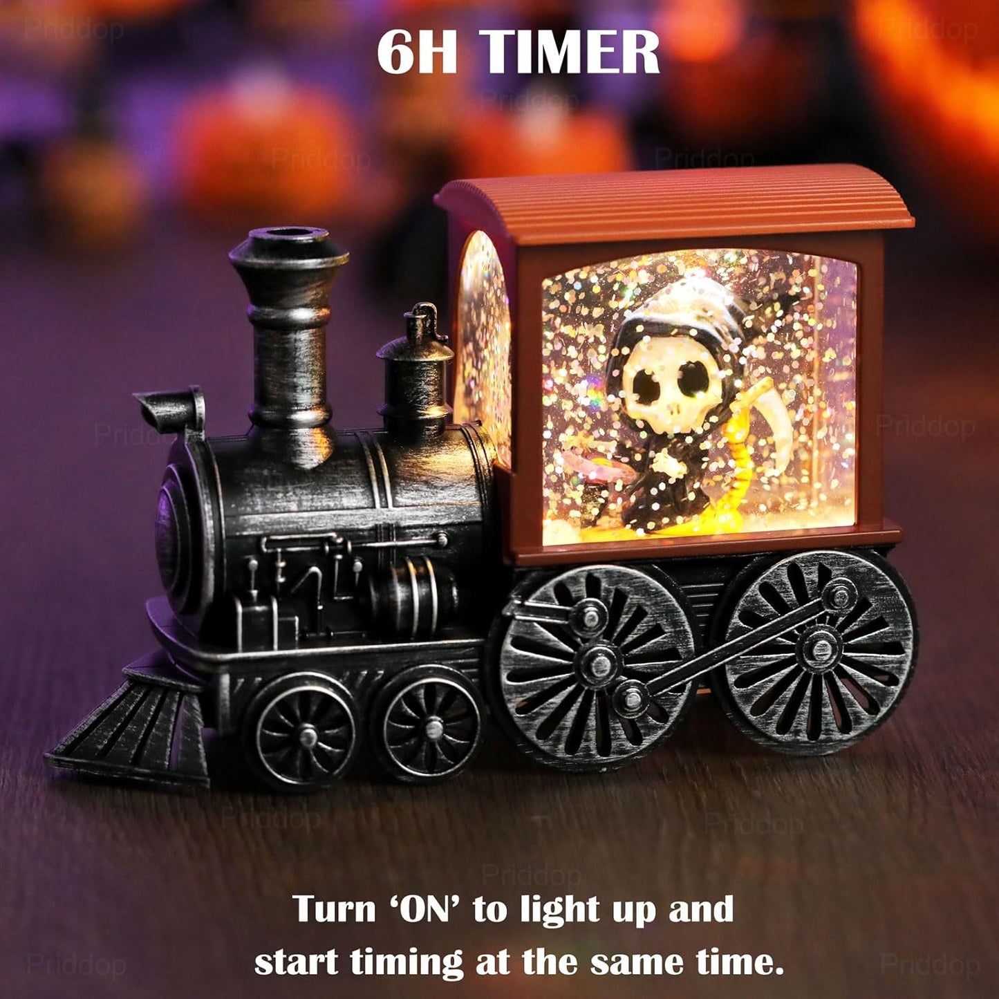 Halloween Snow Globe Train Skeleton Reaper Black Cat Pumpkin Ghost Classic Relief Texture Battery Powered LED Glitter Halloween Decorations Indoor
