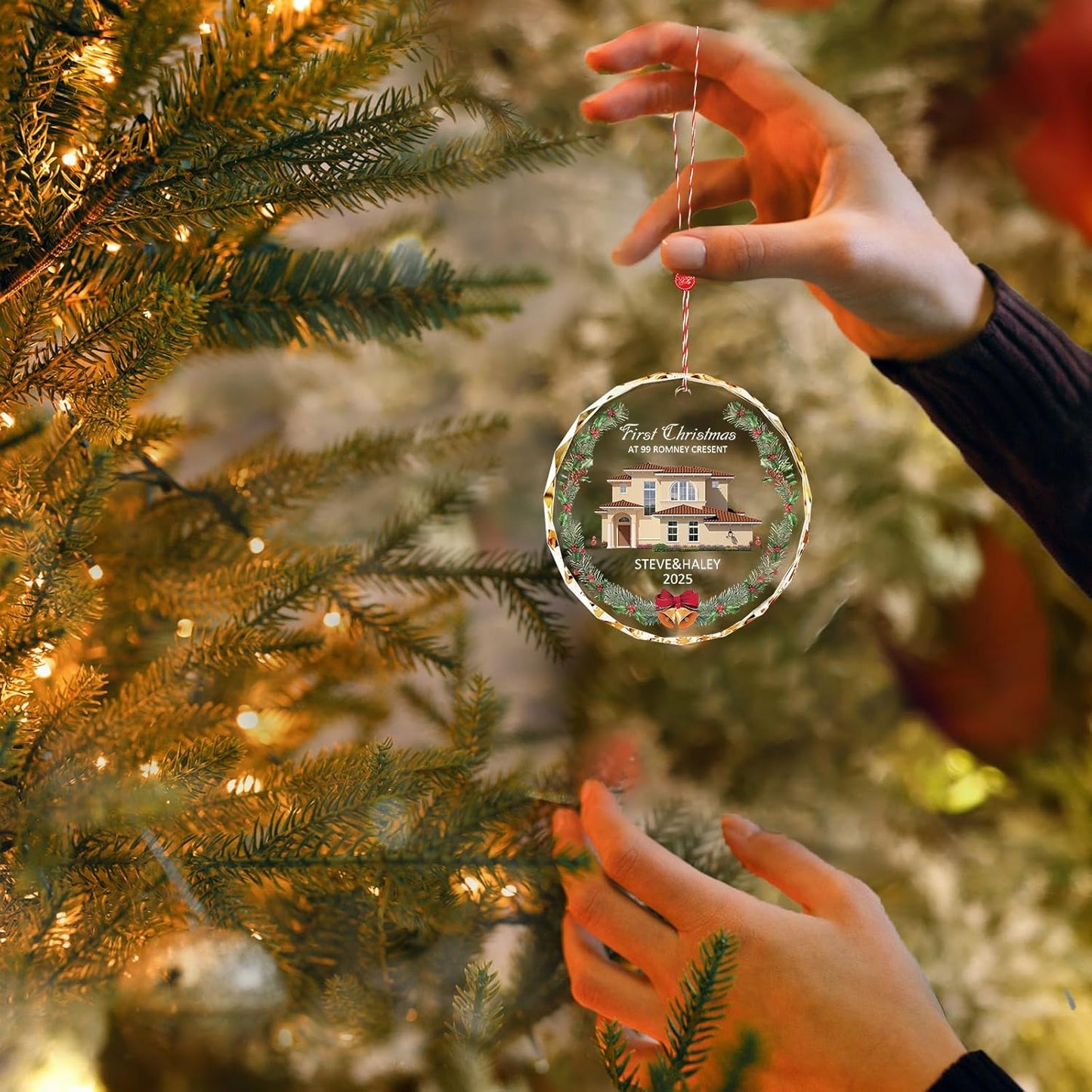 Bemaystar First Christmas in New Home Ornaments 2025–Personalized Crystal Ornament with Photo and Address–Custom Housewarming Gift Keepsake–Christmas Tree Decoration for Couples or Families