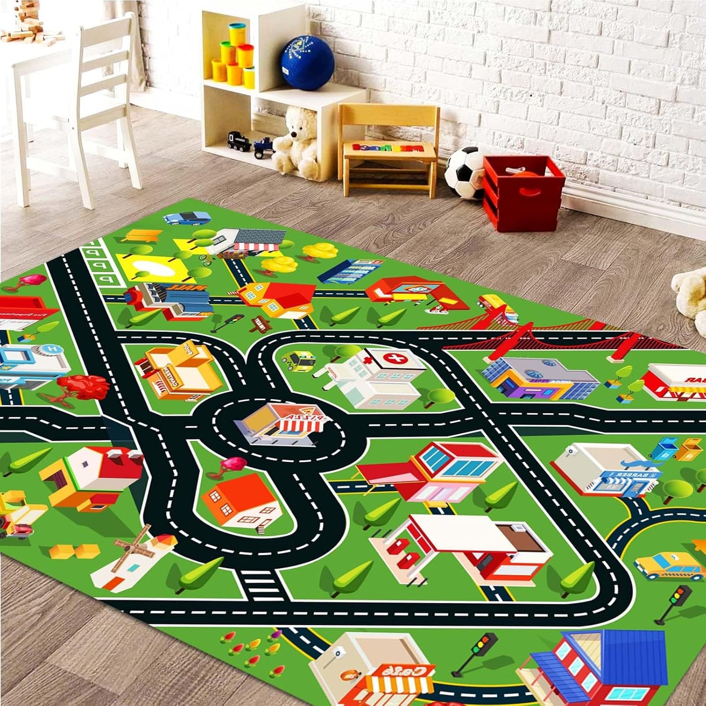 Kids Rug Car Rugs for Kids Toy Cars Play Mat with Rubber Backing City Life Road Rug for Cars Fun City Map for Carpet for Bedroom Boys (RED-Rug, 6.6x9.8ft)