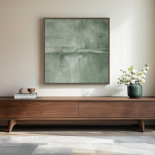 Framed Sage Green Abstract Wall Art, Modern Canvas Prints Artwork for Walls, Square Minimalist All Green Abstract Pictures for Living Room, Hallway, Fireplace, Bedroom, Home Office Wall Decor 30x30 In