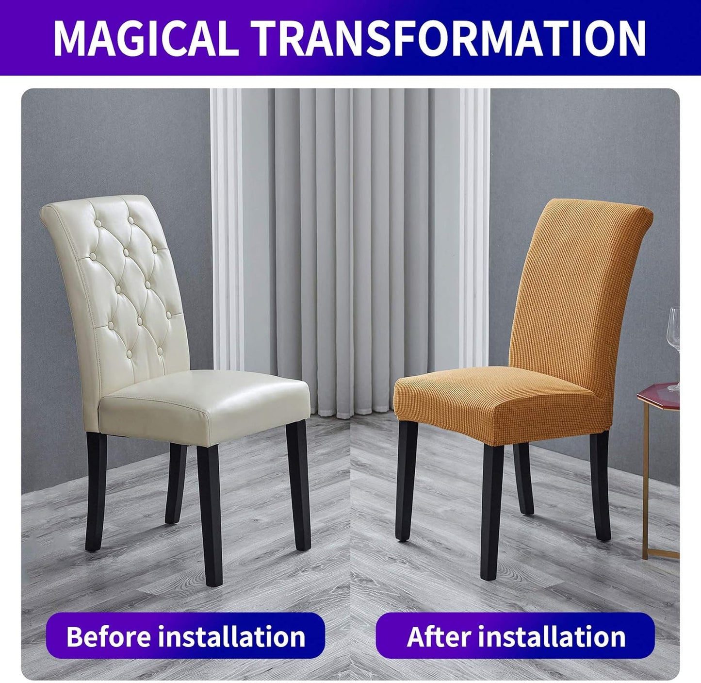 Howhic Stretch Chair Covers for Dining Room Set of 6, Removable Washable Dining Room Chair Covers, Dining Chair Slipcovers Seat Protector, Great Home Decor and Banquet Upholstery (Gold, 6 Pack)