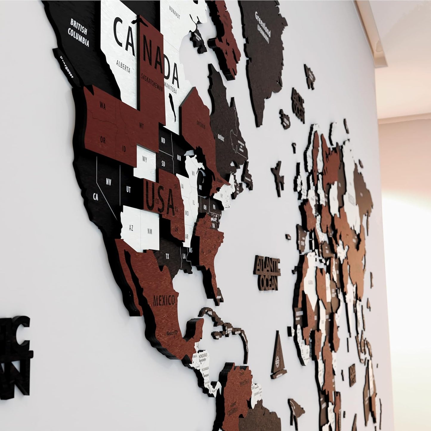 Colorfull Worlds 3D Wooden World Map Wall Art | Unique Wall Decor with Pins for Travel Enthusiasts | Home and Office Wall Décor | Burgundy | XXLarge