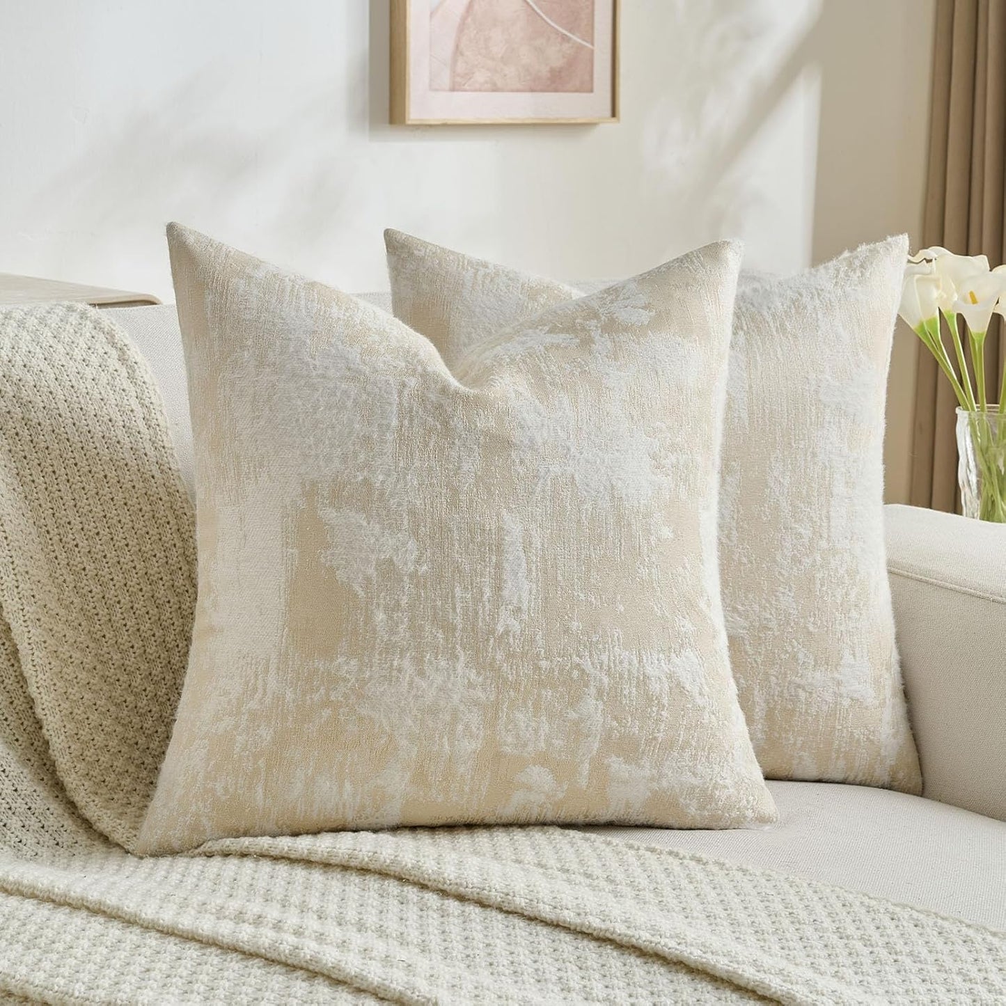 FUTEI Yellow White Decorative Throw Pillow Covers 24x24 Inch Set of 2,Soft Faux Cashmere Jacquard - Textured & Cozy Euro Pillow Shams,Modern Home Decor for Couch Bed Living Room